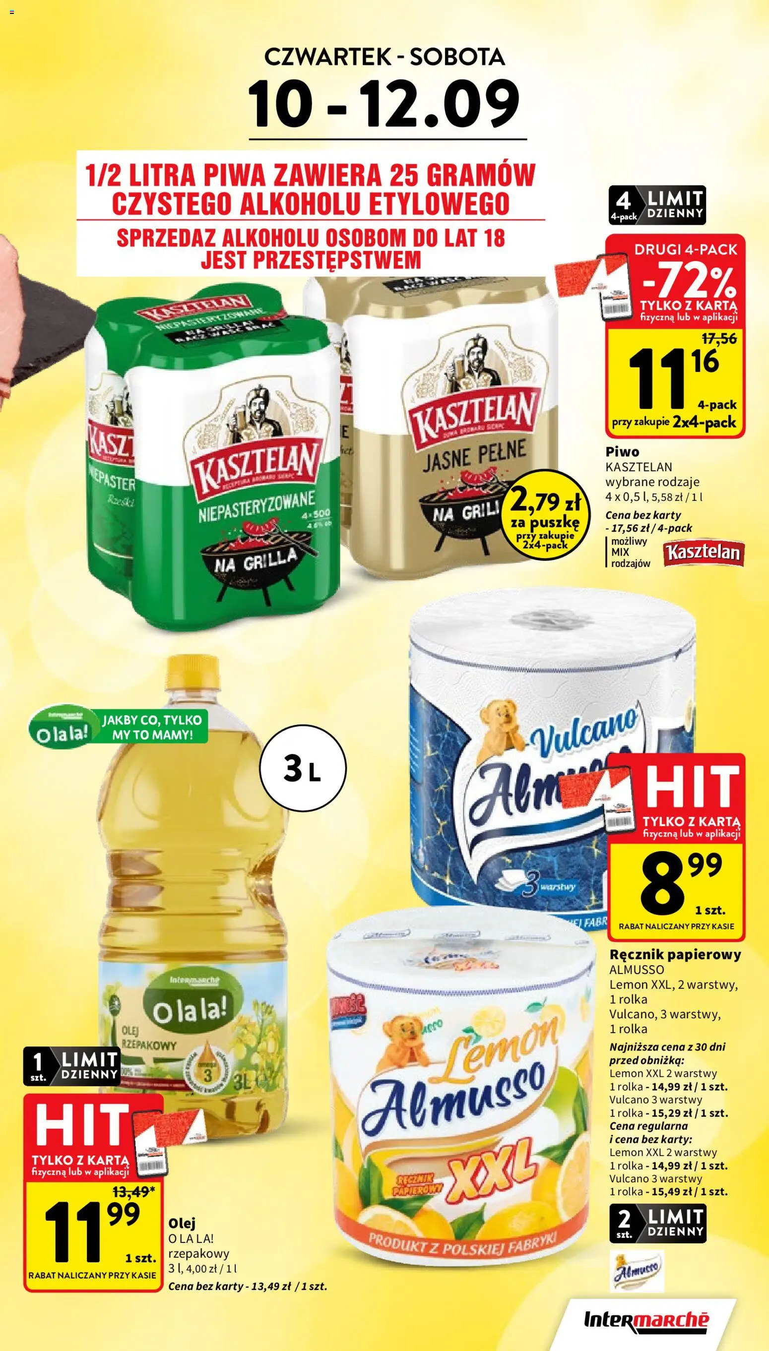 Intermarche gazetka od 10.09.2026 | Strona: 5 | Produkty: Karta, Olej, Piwo, Ręcznik papierowy