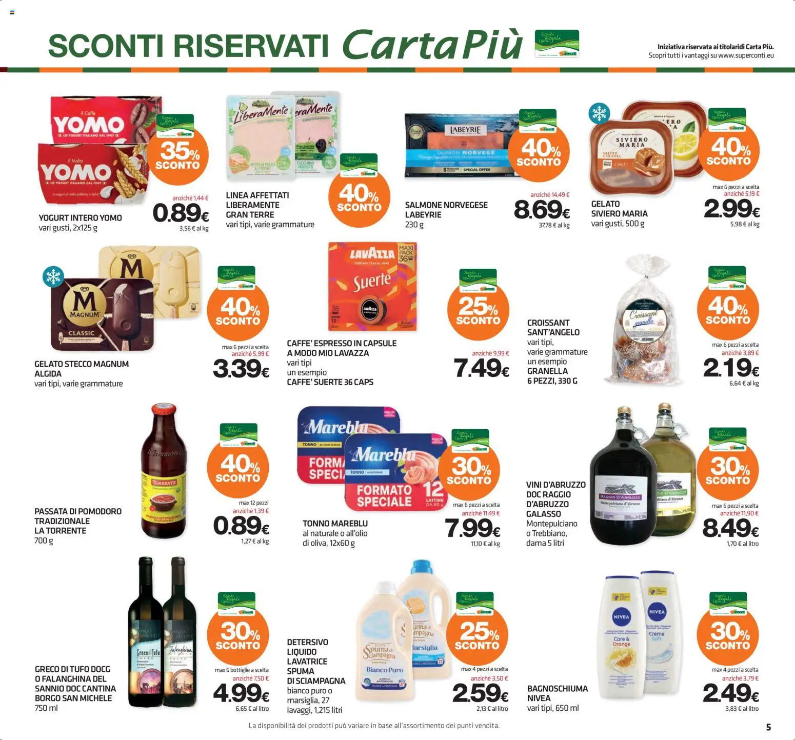 Volantino Superconti del 16/07/2026 | Pagina: 5 | Prodotti: Yogurt, Bagnoschiuma, Lavatrice, Tonno