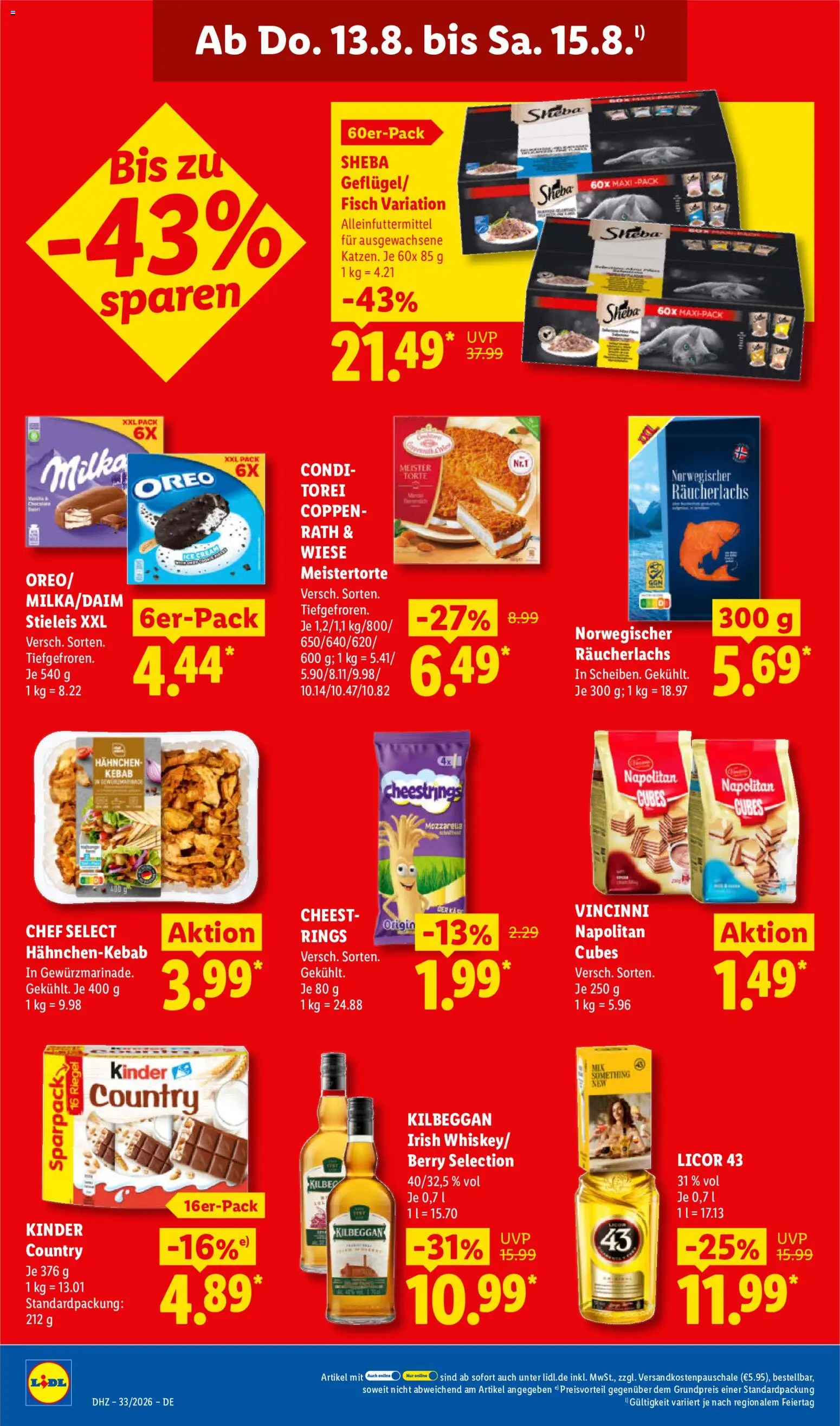 Lidl Prospekt – gültig ab 10.08.2026 | Seite: 66 | Produkte: Hahnchen, Sheba, Whiskey, Kinder country