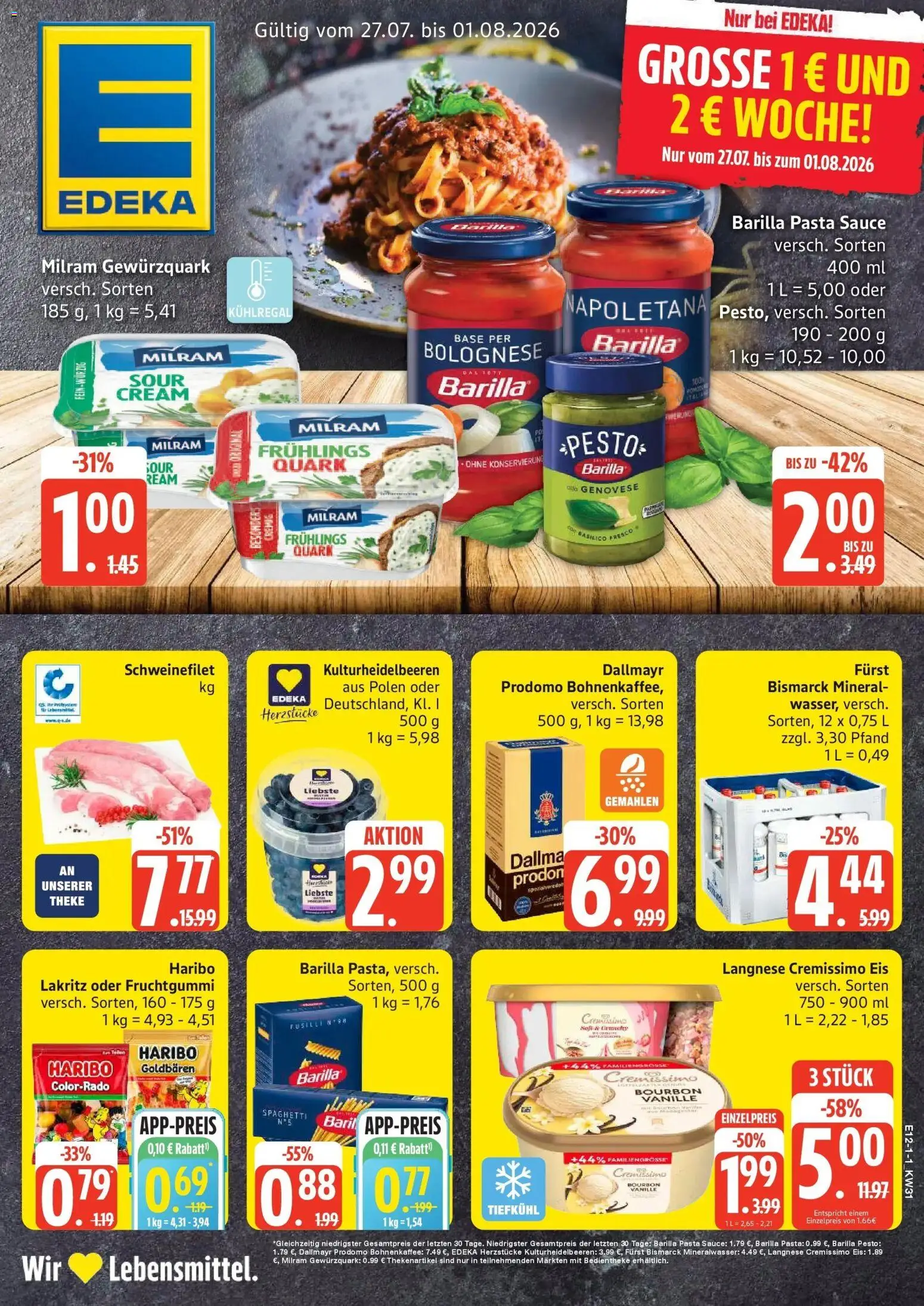 Edeka Prospekt Norderstedt – gültig ab 27.07.2026 | Seite: 1 | Produkte: Langnese, Cremissimo, Dallmayr prodomo, Eis