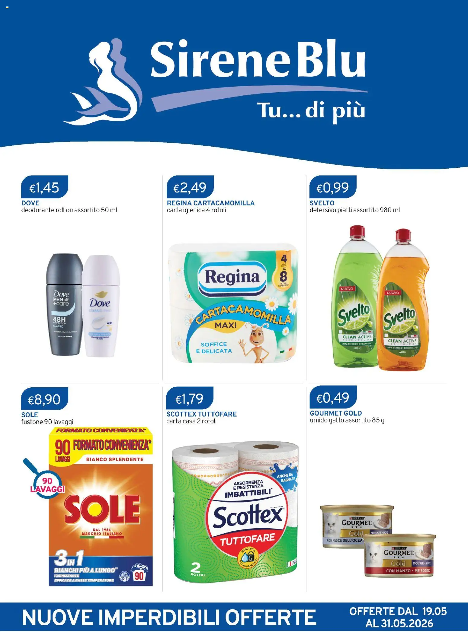 Volantino Sirene Blu del 19.05.2026 | Pagina: 1 | Prodotti: Deodorante, Pesce, Limone, Aceto