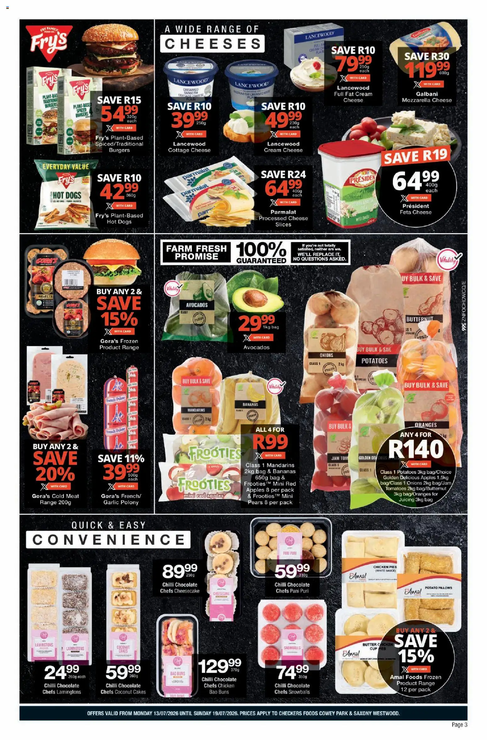 New Checkers catalogue – valid from 13/07/2026 | Page: 3 | Products: Butter, Burgers, Potatoes, Chilli