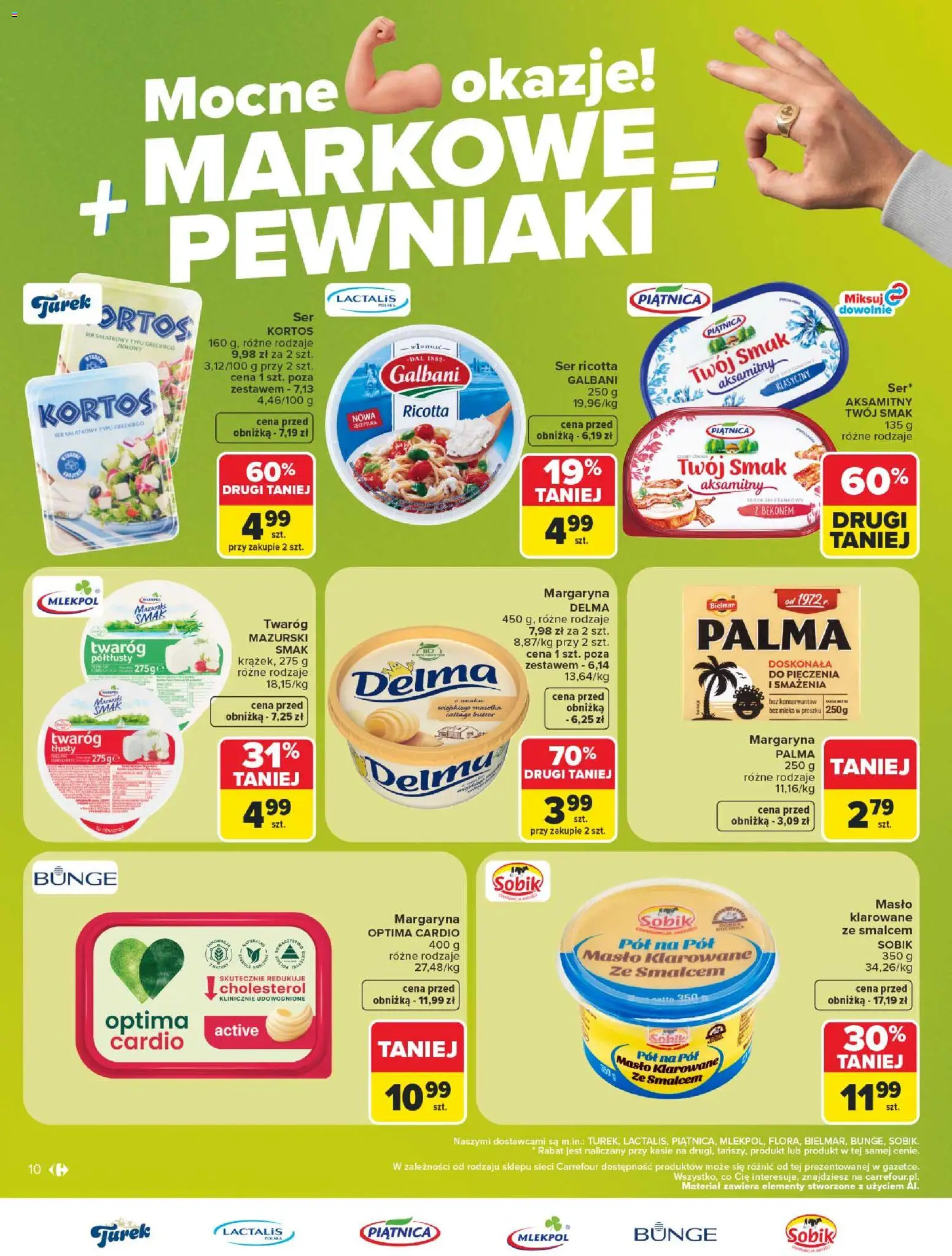 Carrefour gazetka - Markowe pewniaki od 20.07.2026 | Strona: 10 | Produkty: Twaróg tłusty, Margaryna, Ser, Ser ricotta