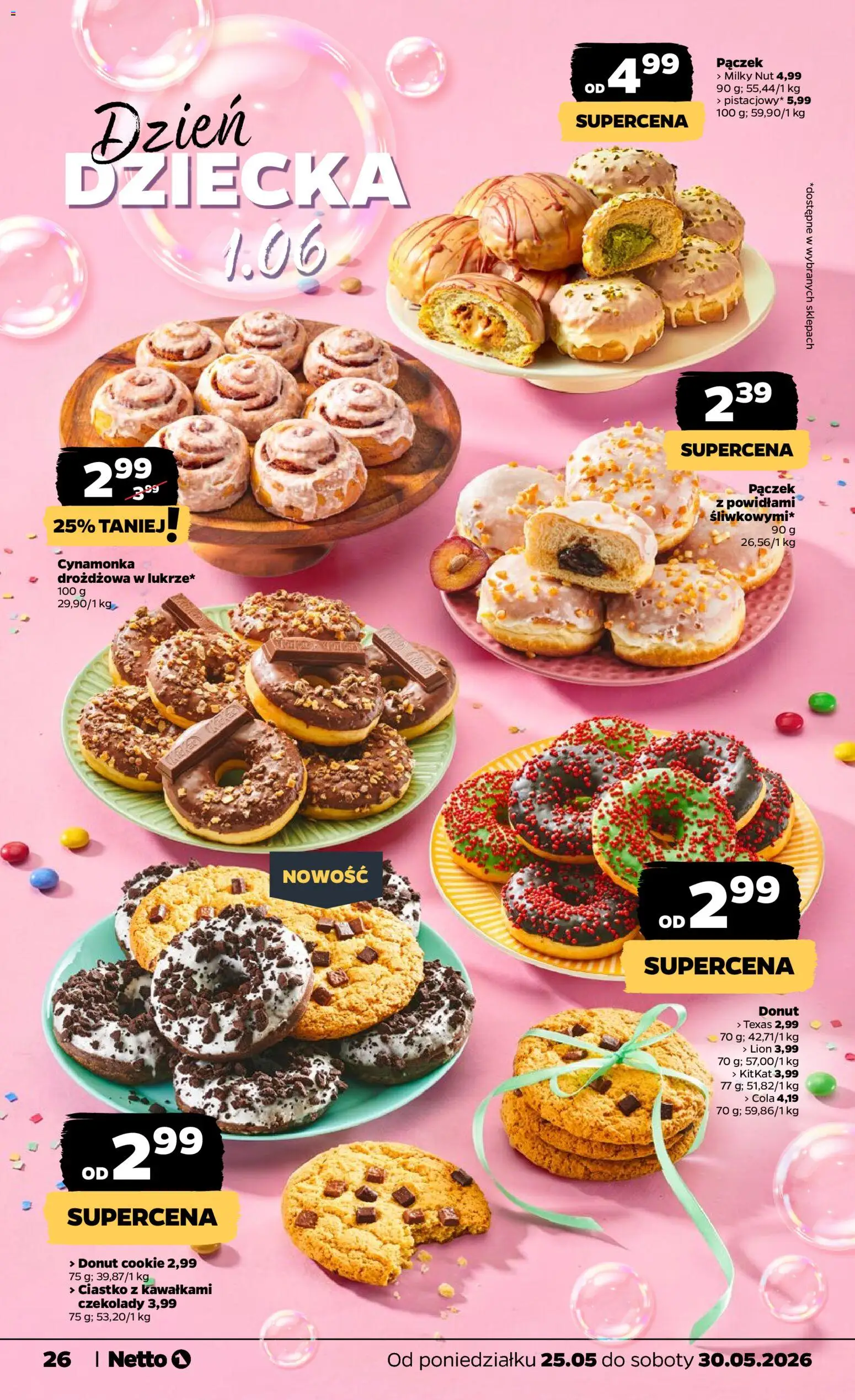 Netto gazetka od poniedziałku spożywcza od 25.05.2026 | Strona: 26 | Produkty: Czekolady, Donut