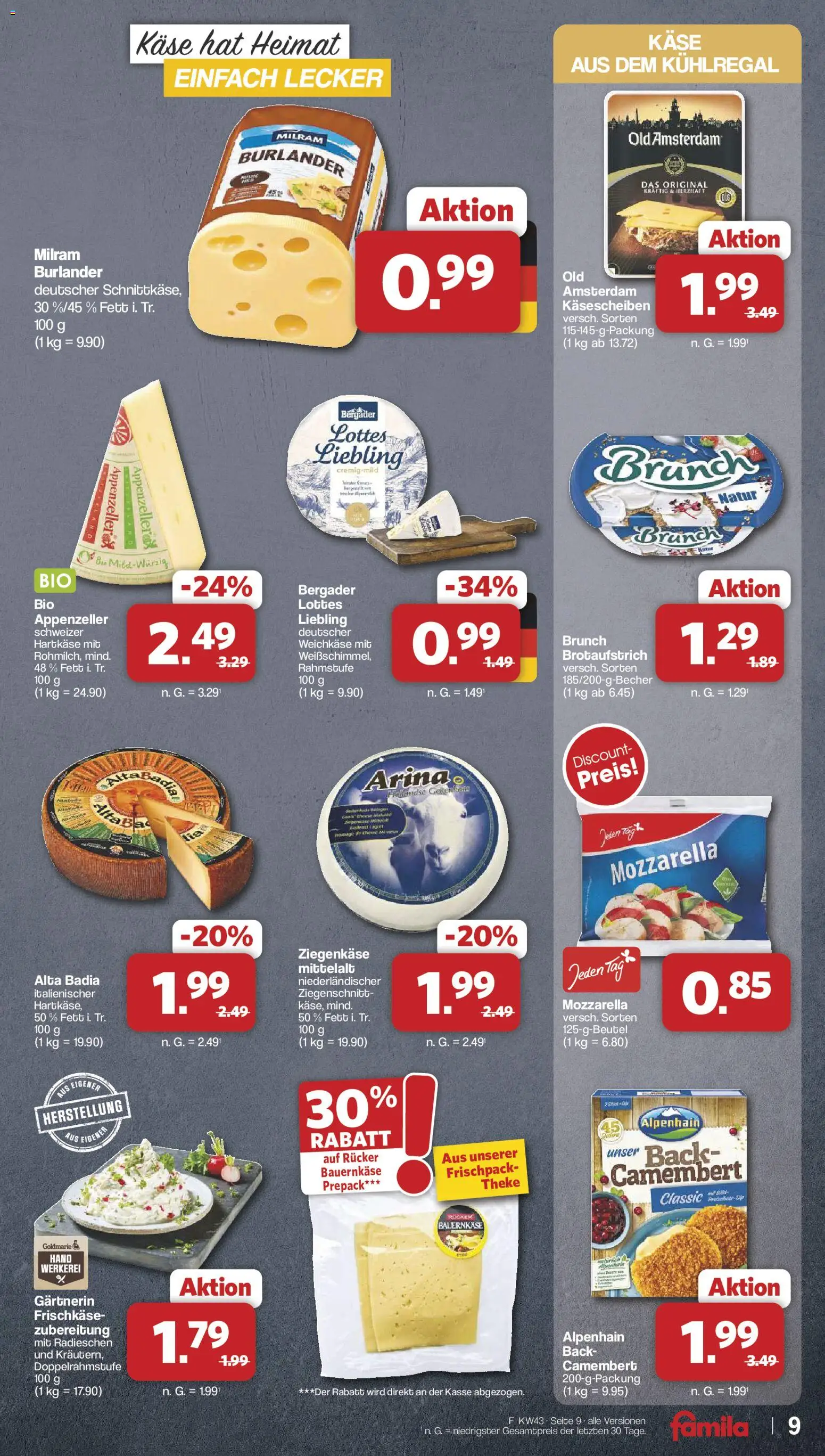 Famila Nordwest Prospekt – gültig ab 19.10.2026 | Seite: 9 | Produkte: Käse, Theke, Ziegenkäse, Camembert