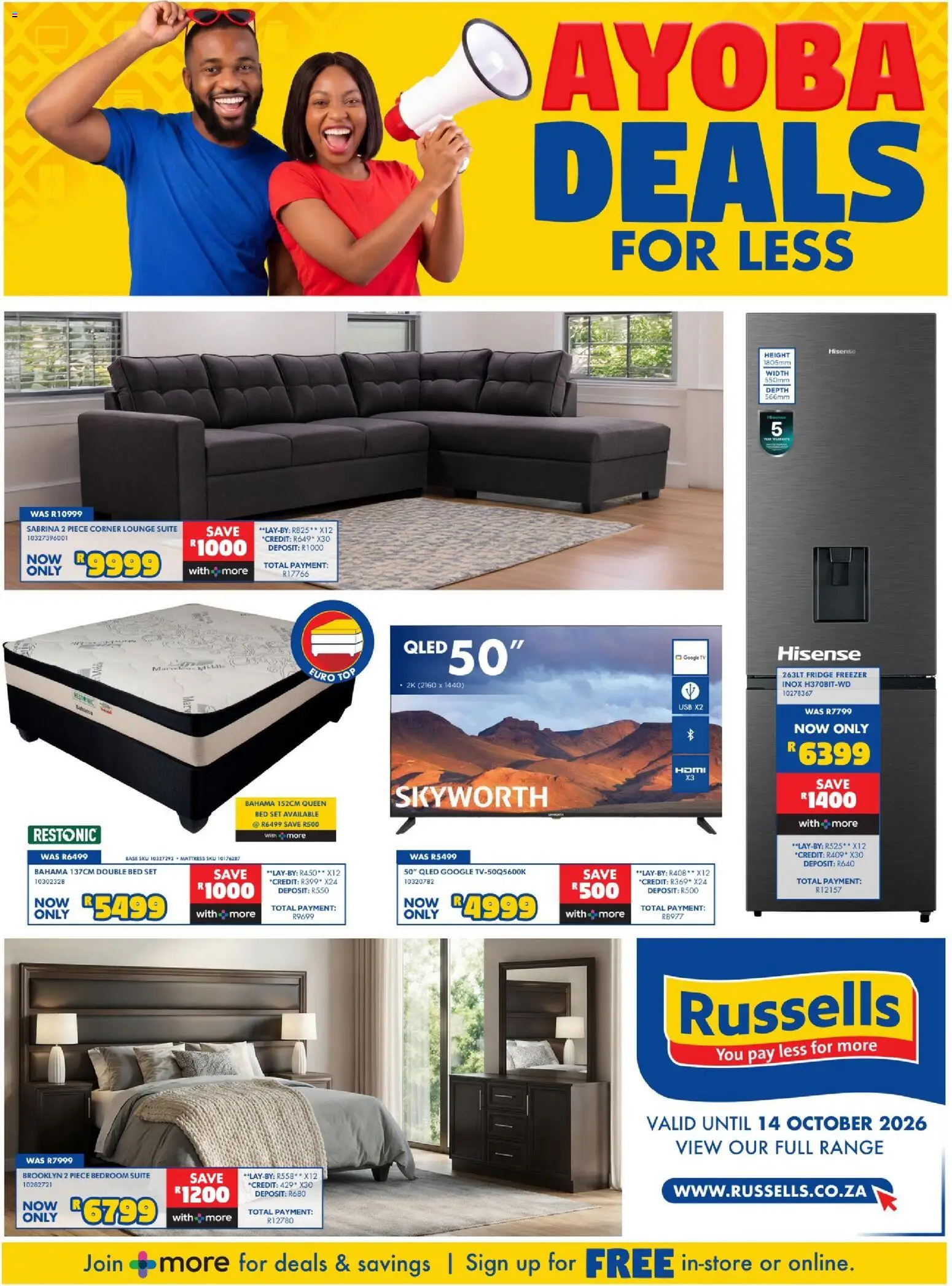New Russells catalogue – valid from 17/09/2026 | Page: 1 | Products: USB, Freezer, Double bed, Mattress