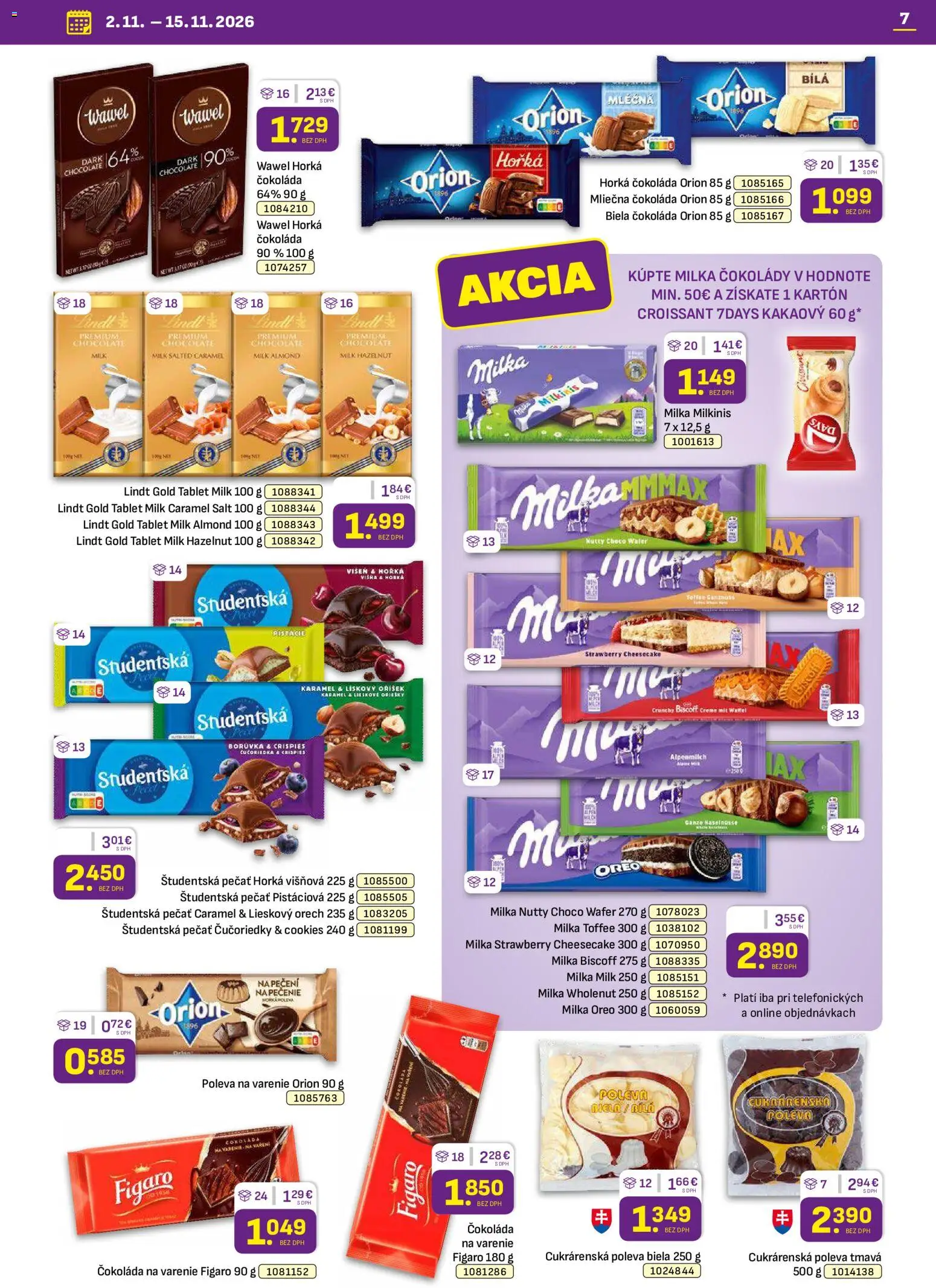 Nové Libex akcie – leták je platný od 02.11.2026 | Strana: 7 | Produkty: Tablet, Biela čokoláda, Študentská pečať