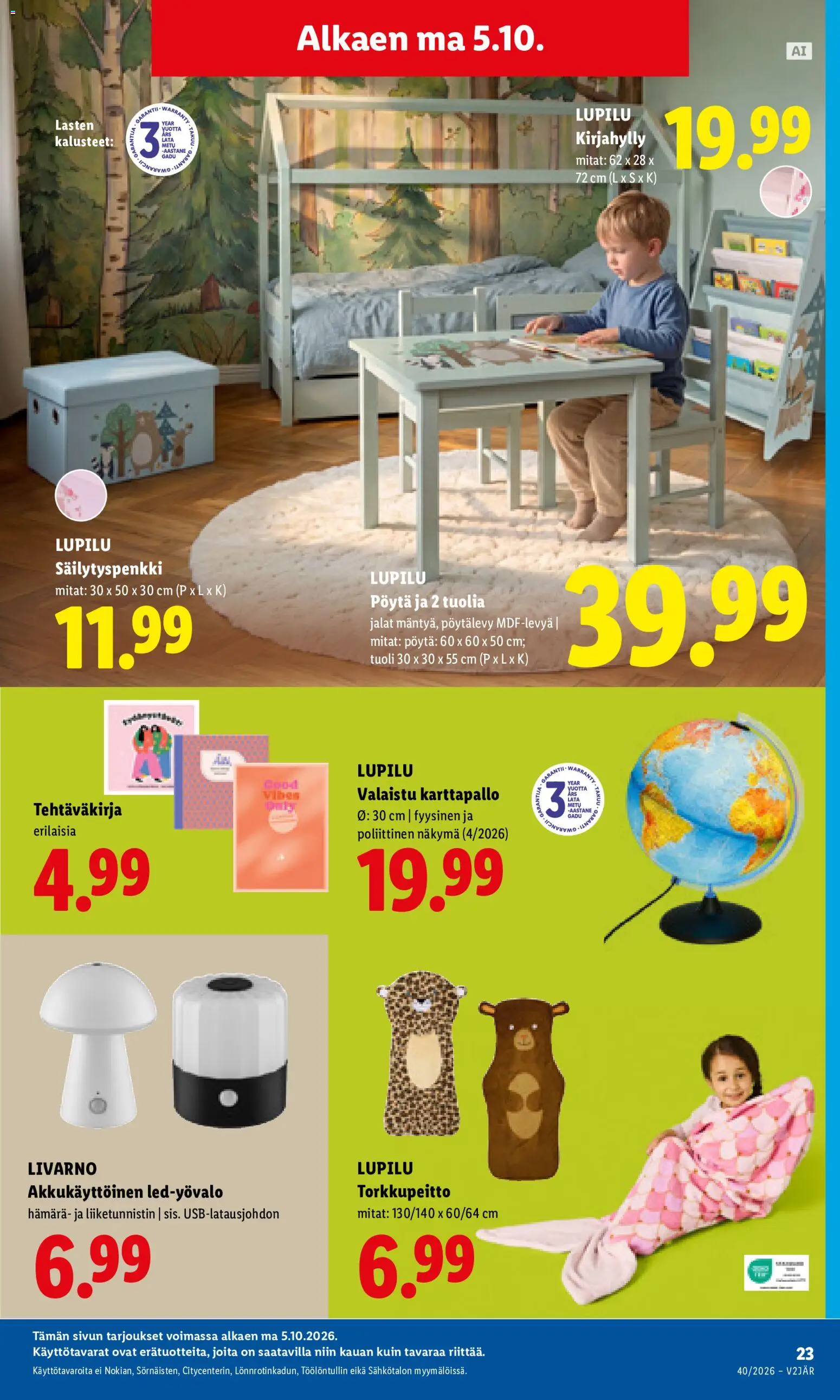 Lidl tarjoukset Helsinki – voimassa 05/10/2026 alkaen | Sivu: 13 | Tuotteet: Pöytä, Tuoli, Kirjahylly