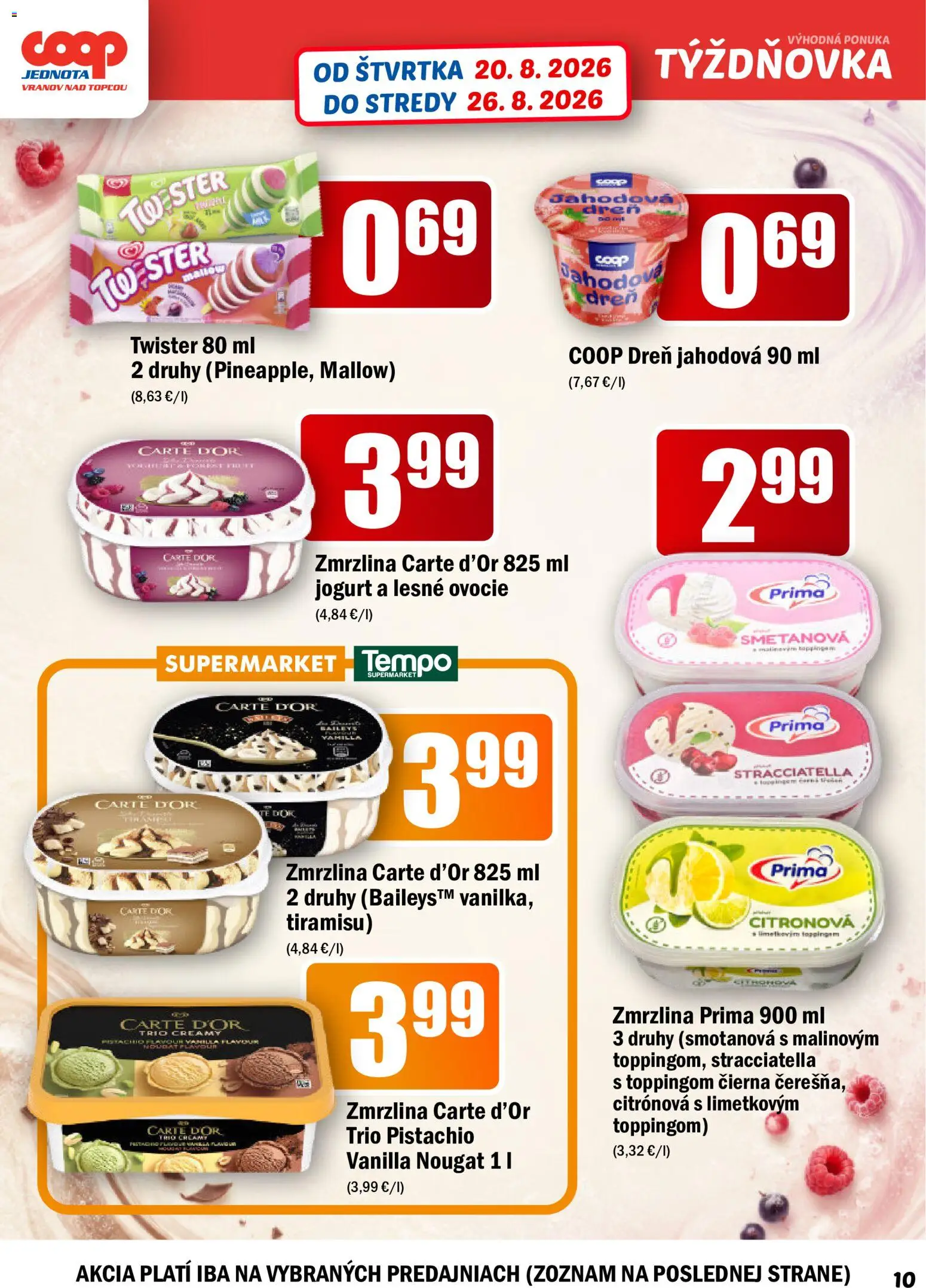 Nové COOP Jednota akcie – leták je platný od 20.08.2026 | Strana: 10 | Produkty: Jogurt, Barilla, Baileys, Ovocie