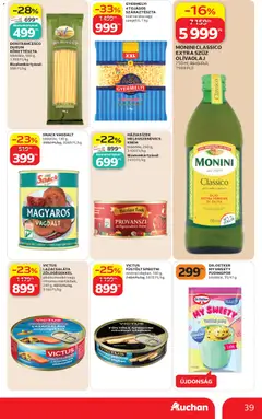 Auchan akciós újság - amely érvényes a következő dátumtól: 07.05.2026 | Oldal: 39 | Termékek: Sprotni, Tészta, Száraztészta, Olívaolaj