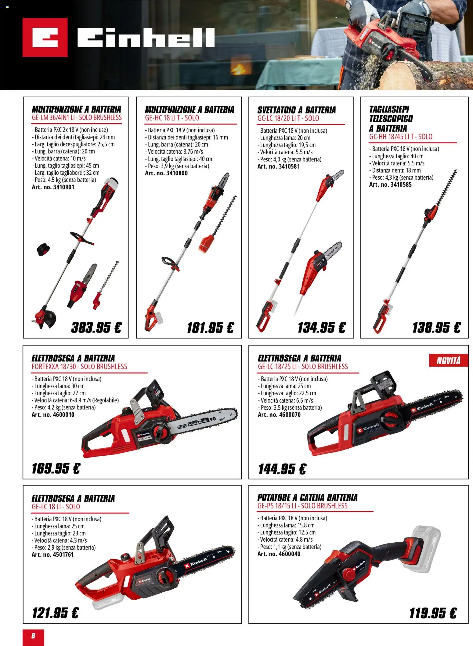 Volantino Einhell del 02.02.2026 | Pagina: 8 | Prodotti: Tagliasiepi, Decespugliatore, Batteria