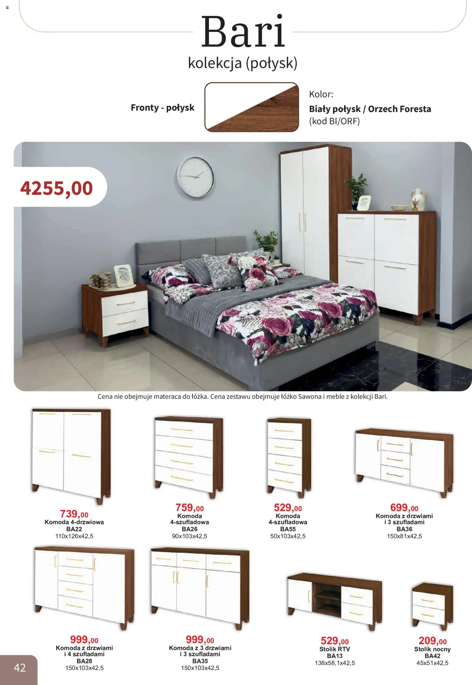 Bodzio Katalog od 01.08.2026 | Strona: 42 | Produkty: Łóżko, Komoda, Stolik nocny