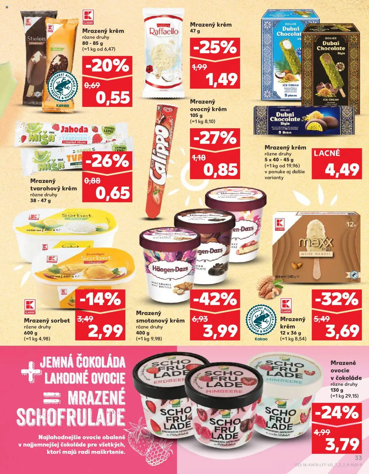 Nové Kaufland akcie – leták je platný od 31.07.2025 | Strana: 33 | Produkty: Sorbet, Čokoláda, Kakao, Ovocie