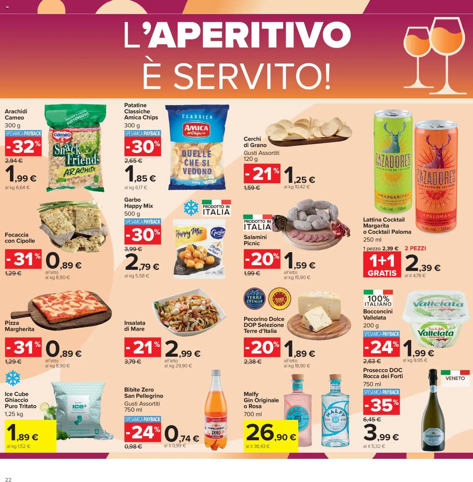 Volantino Carrefour del 06/08/2026 | Pagina: 22 | Prodotti: Gin, Insalata, Arachidi, Pecorino