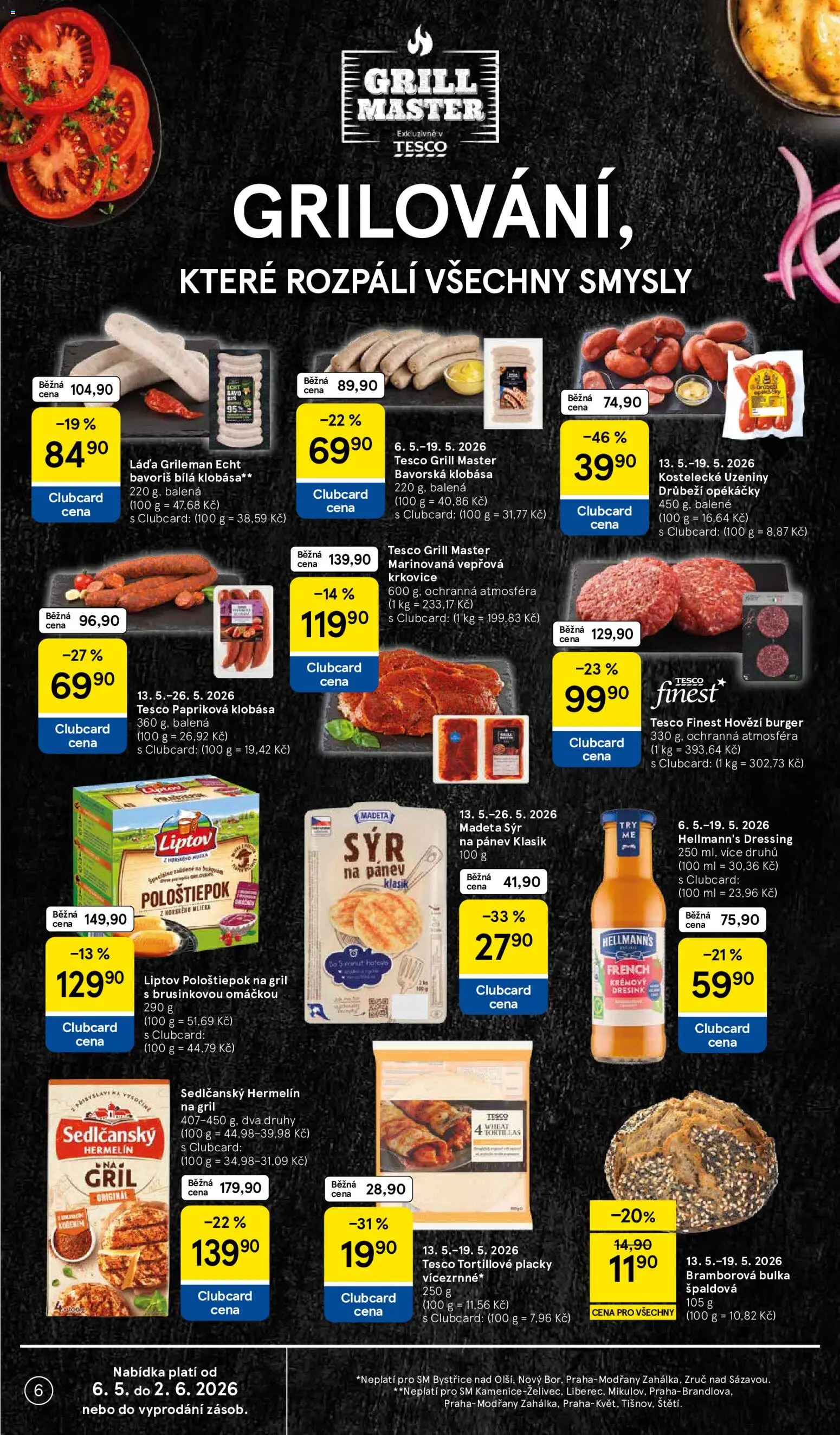 Tesco leták - Supermarket od 13.05.2026 | Strana: 6 | Produkty: Hovězí, Gril, Hellmann's, Krkovice
