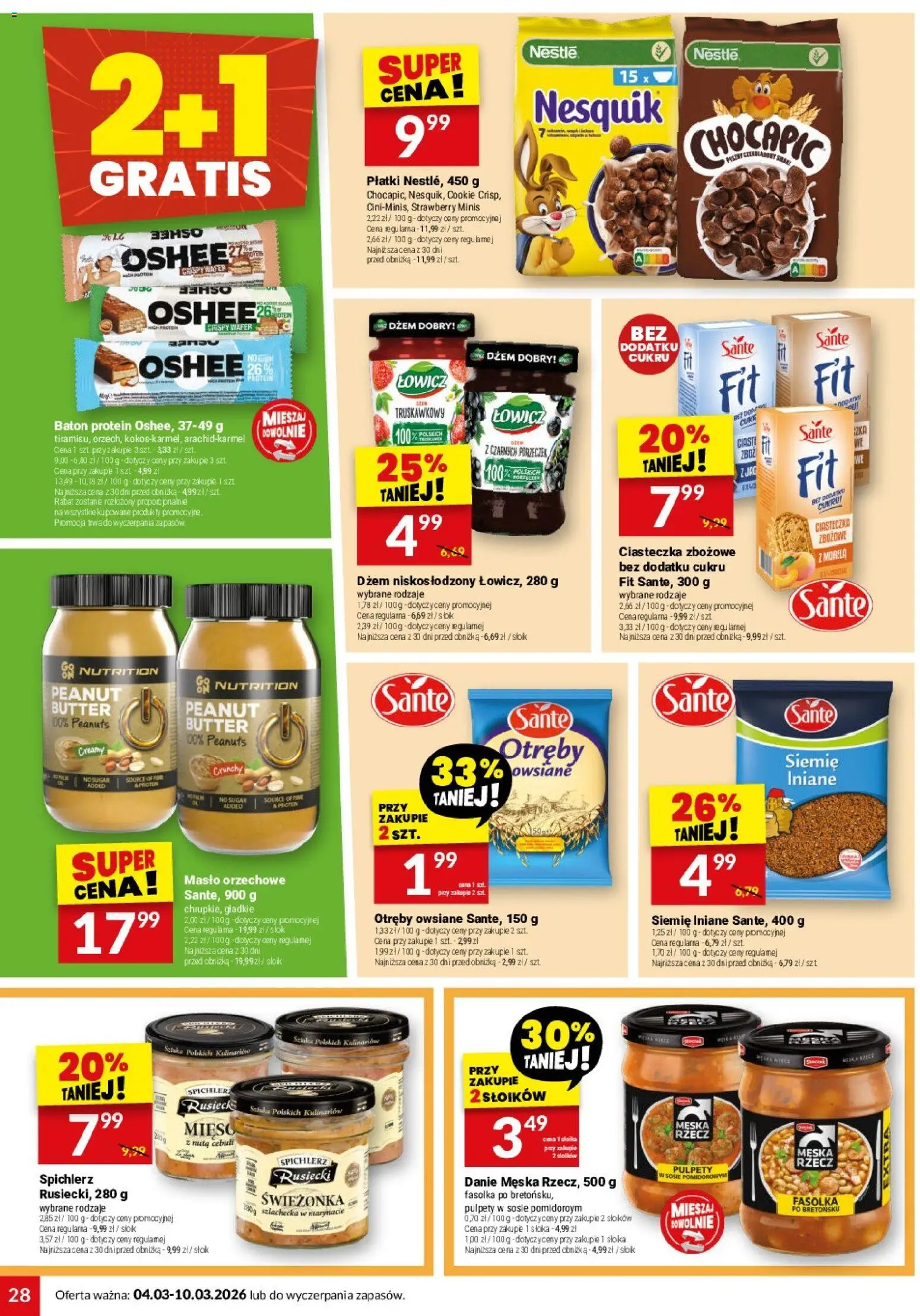 Twój Market gazetka od 04.03.2026 | Strona: 28 | Produkty: Masło orzechowe, Baton, Otręby owsiane, Płatki