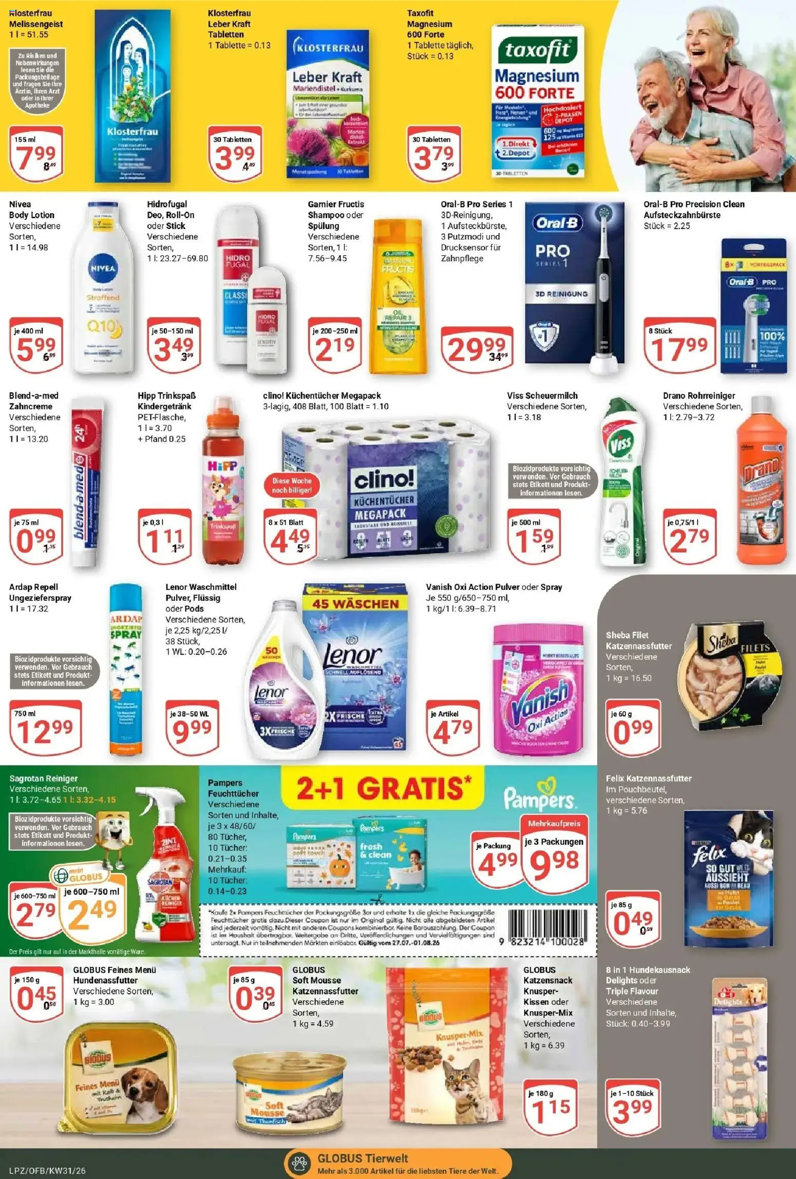 Globus Prospekt Leipzig – gültig ab 27.07.2026 | Seite: 17 | Produkte: Sheba, Kissen, Spülung, Body Lotion