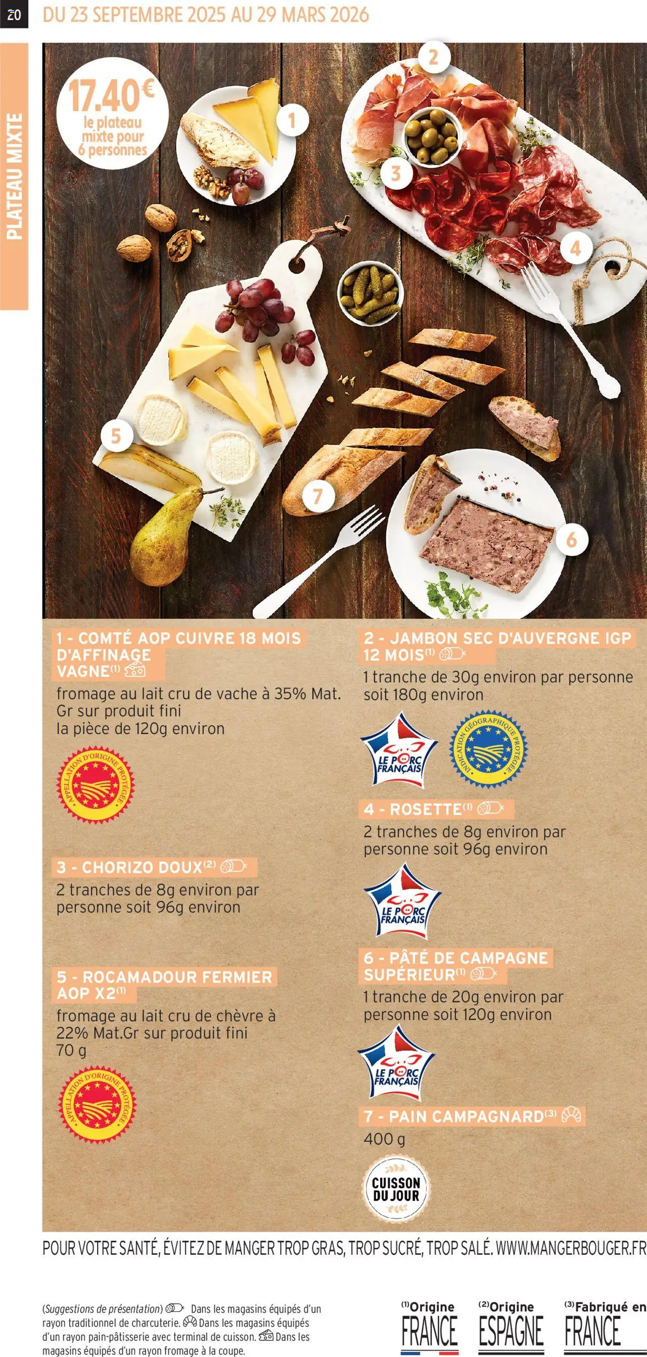 {H1} | Page: 20 | Produits: Chorizo, Plateau, Lait, Pain