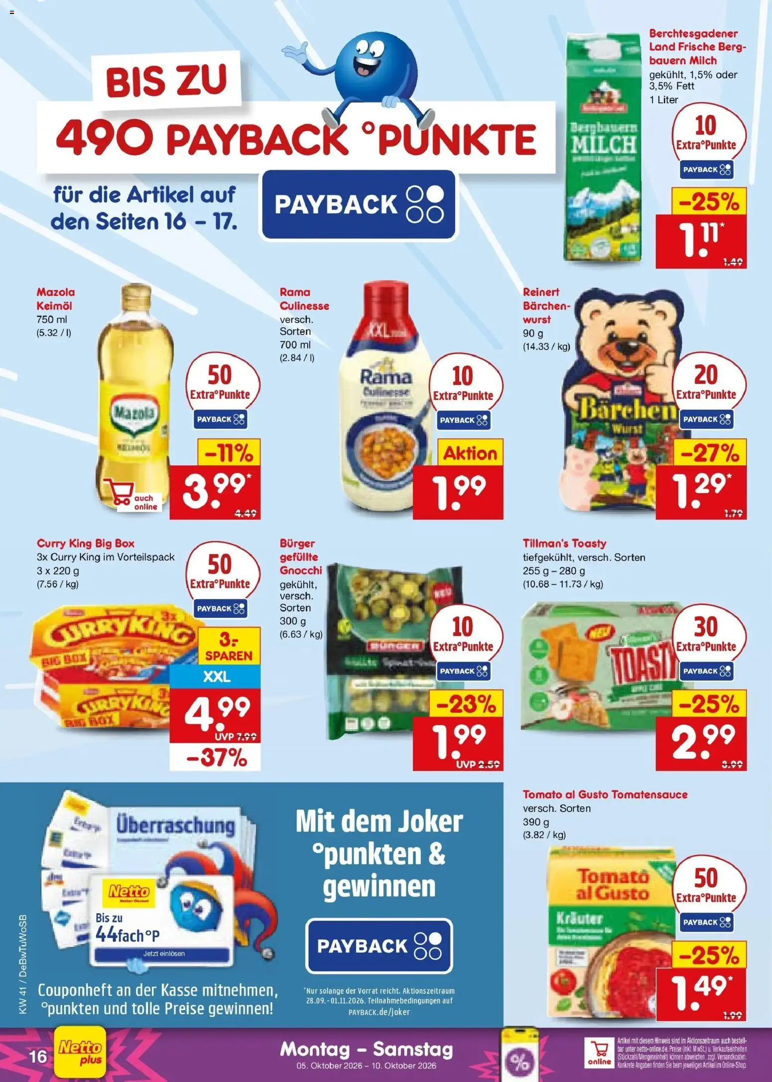 Netto Marken-Discount Prospekt Sindelfingen – gültig ab 05.10.2026 | Seite: 16 | Produkte: Rama, Milch, Toast, Wurst