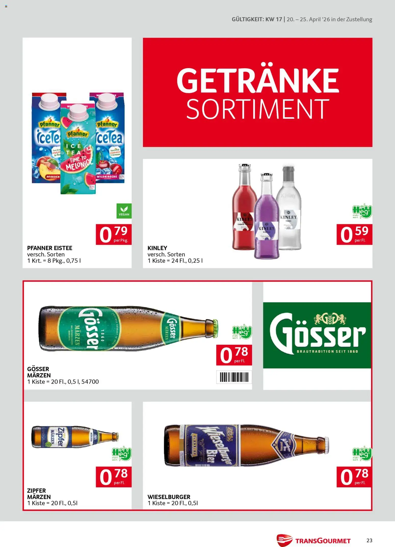 Transgourmet Zustellaktion gültig ab 20.04.2026 | Seite: 23 | Produkte: Pfirsich, Bier