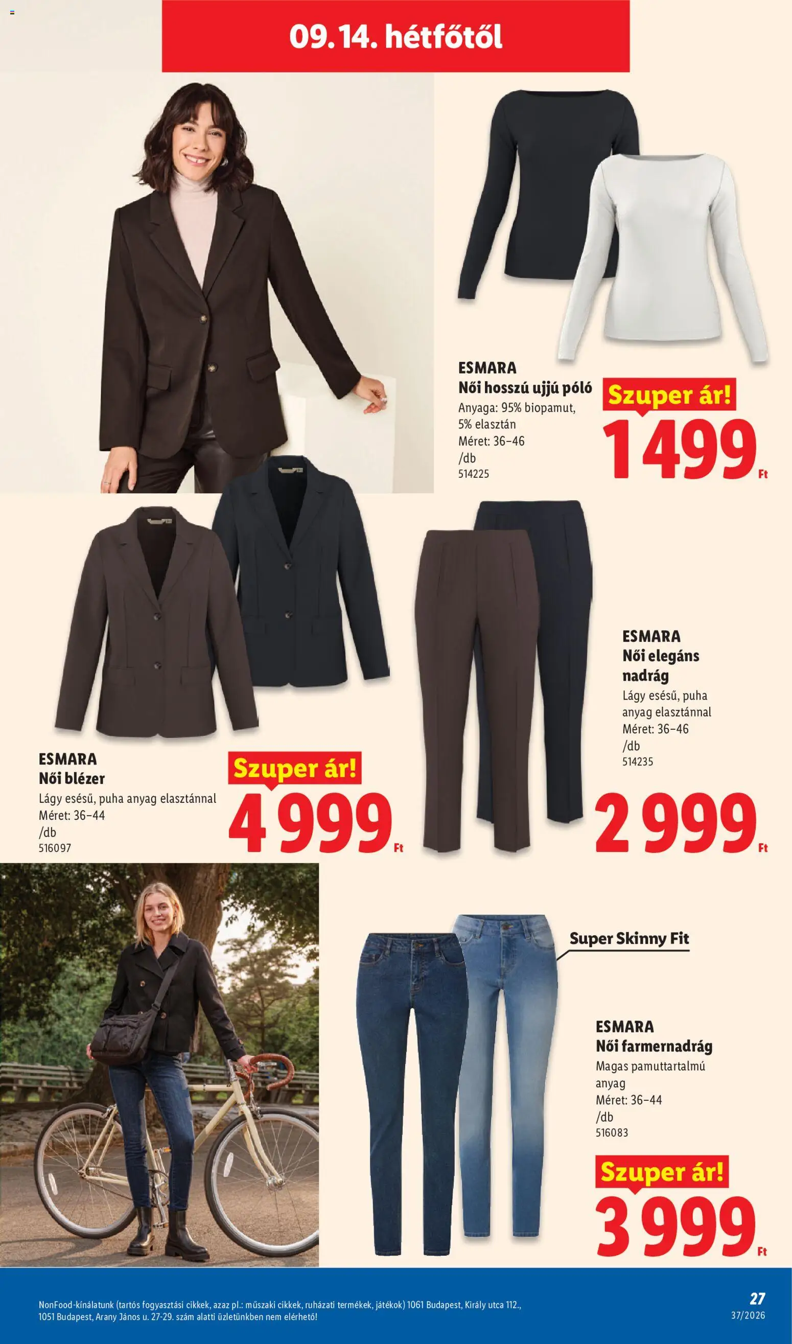 Lidl akciós ujság - amely érvényes a következő dátumtól: 2026.09.10. | Oldal: 27 | Termékek: Blézer, Esmara, Hosszú ujjú póló, Póló