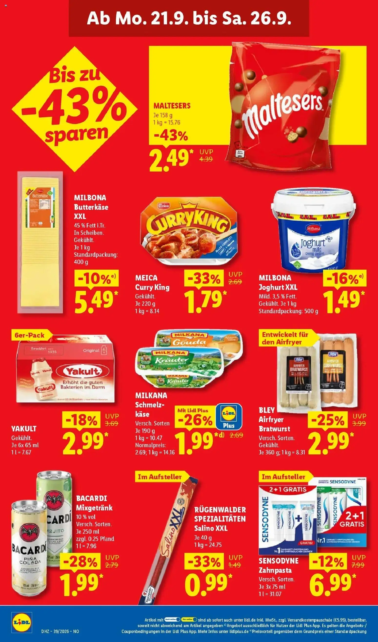 Lidl Prospekt Braunschweig (ab 21.09.2026) zum Blättern » Angebote | Seite: 16 | Produkte: Bacardi, Milkana, Spezialitäten, Bratwurst