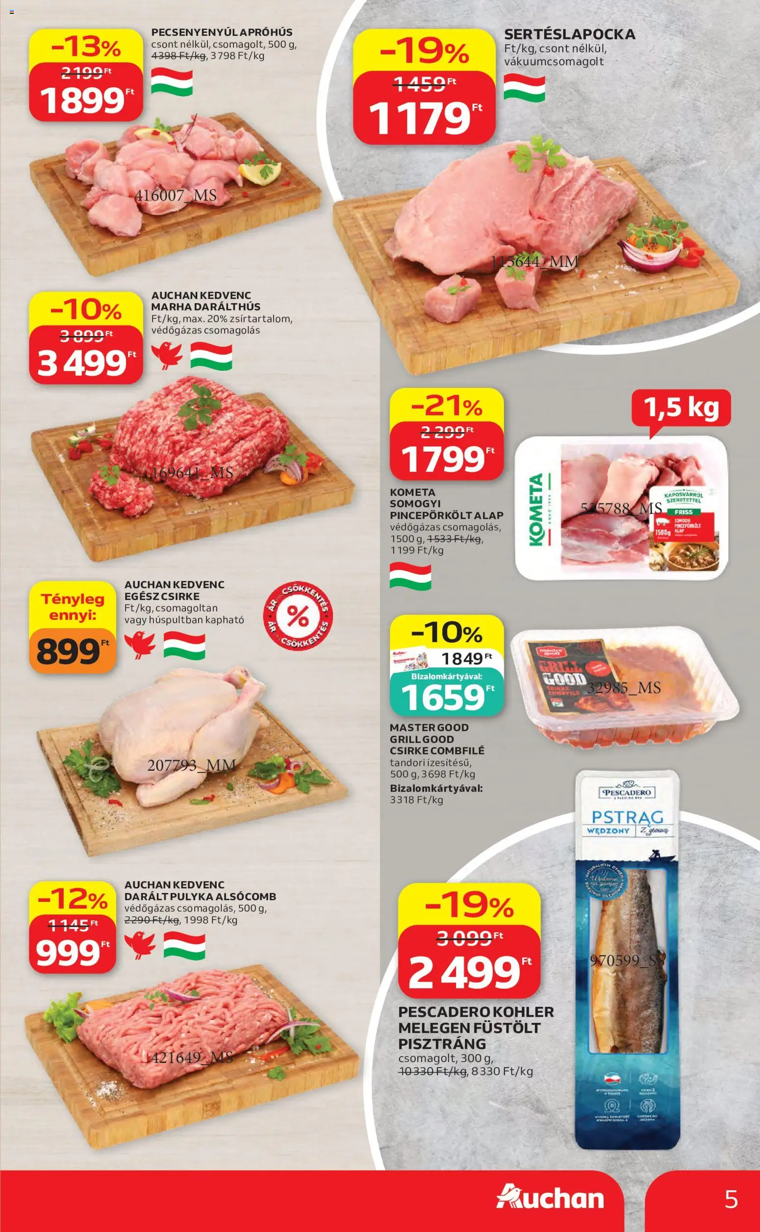 Auchan akciós ujság - amely érvényes a következő dátumtól: 2026.07.23. | Oldal: 5 | Termékek: Sertéslapocka, Egész csirke, Pisztráng, Grill
