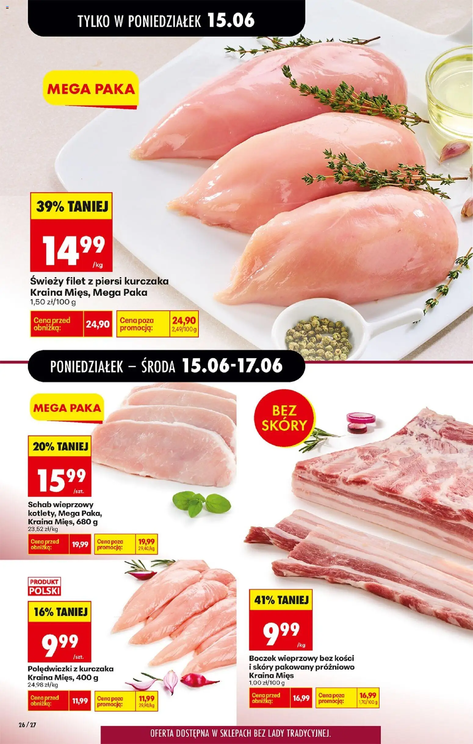 Biedronka gazetka od poniedziałku od 15.06.2026 | Strona: 34 | Produkty: Kraina mięs, Boczek wieprzowy, Boczek, Filet z piersi kurczaka