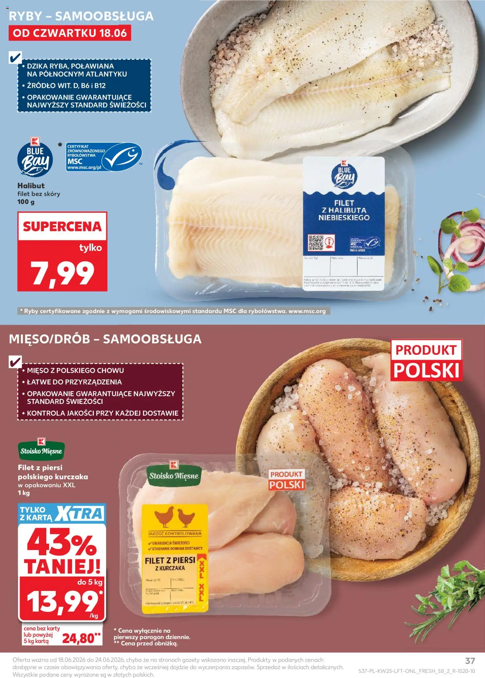 Kaufland gazetka od 18.06.2026 | Strona: 37 | Produkty: Karta, Piersi, Halibut, Ryby