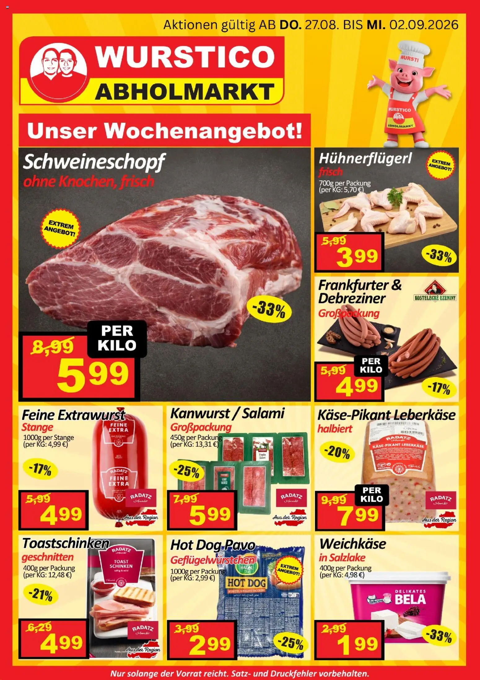 Wurstico Abholmarkt Flugblatt gültig ab 27.08.2026 | Seite: 4 | Produkte: Weichkäse, Salami, Schinken