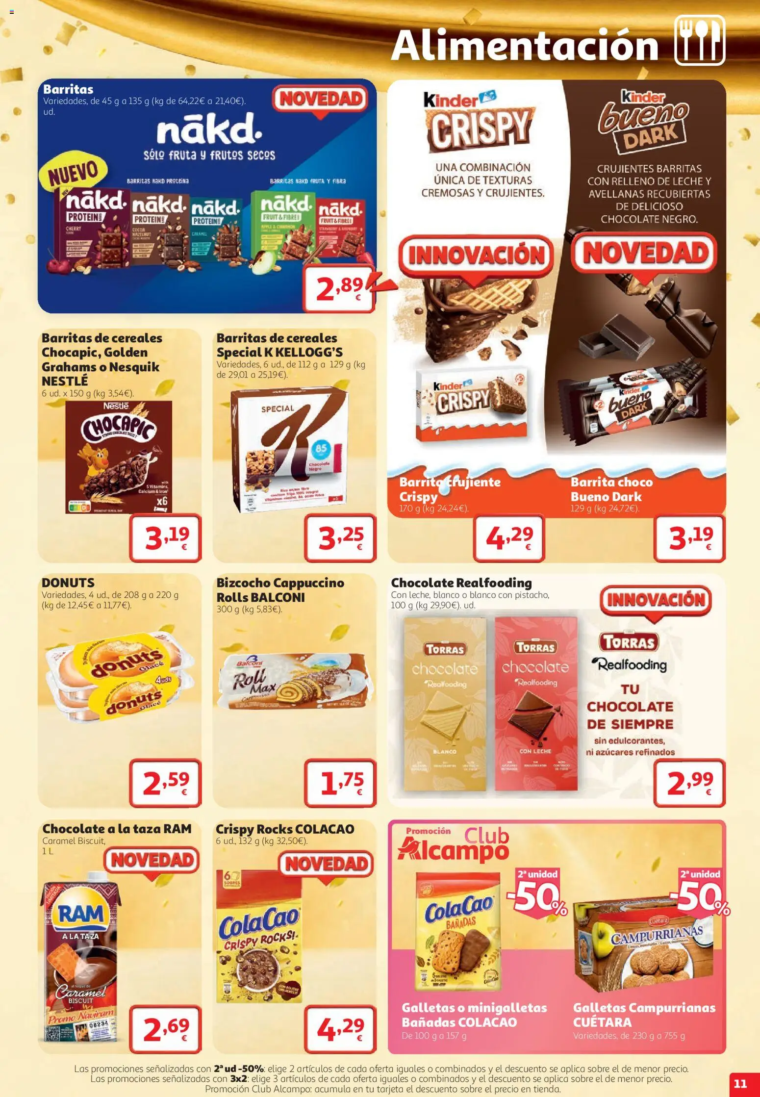 Alcampo folleto Almería │ válido desde el 22/10/2026 | Página: 11 | Productos: Leche, Cereales, Frutos secos, Bizcocho