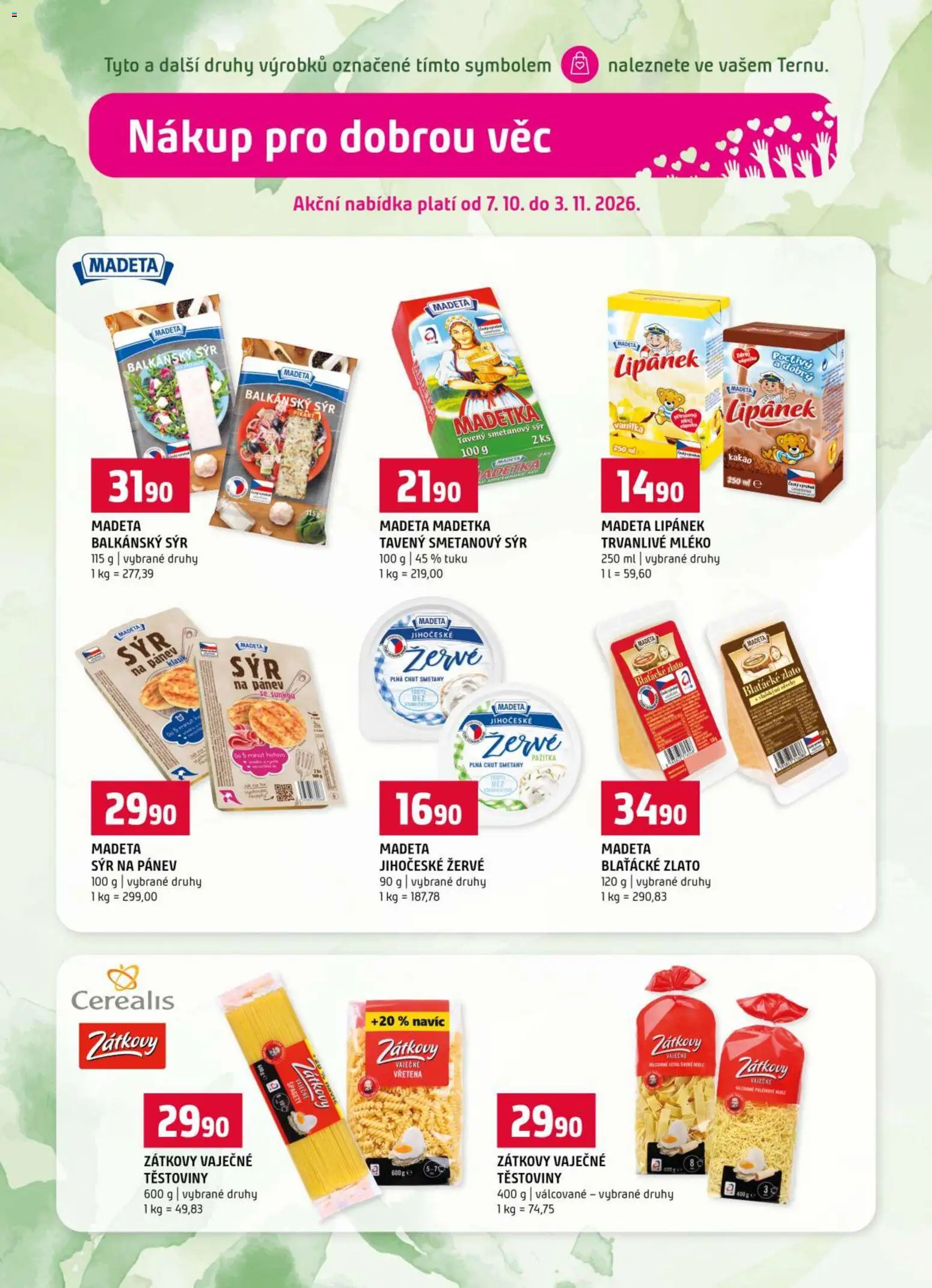 Terno leták - Nákup pro dobrou věc od 07.10.2026 | Strana: 3 | Produkty: Lipánek, Sýr na pánev, Balkánský sýr, Žervé