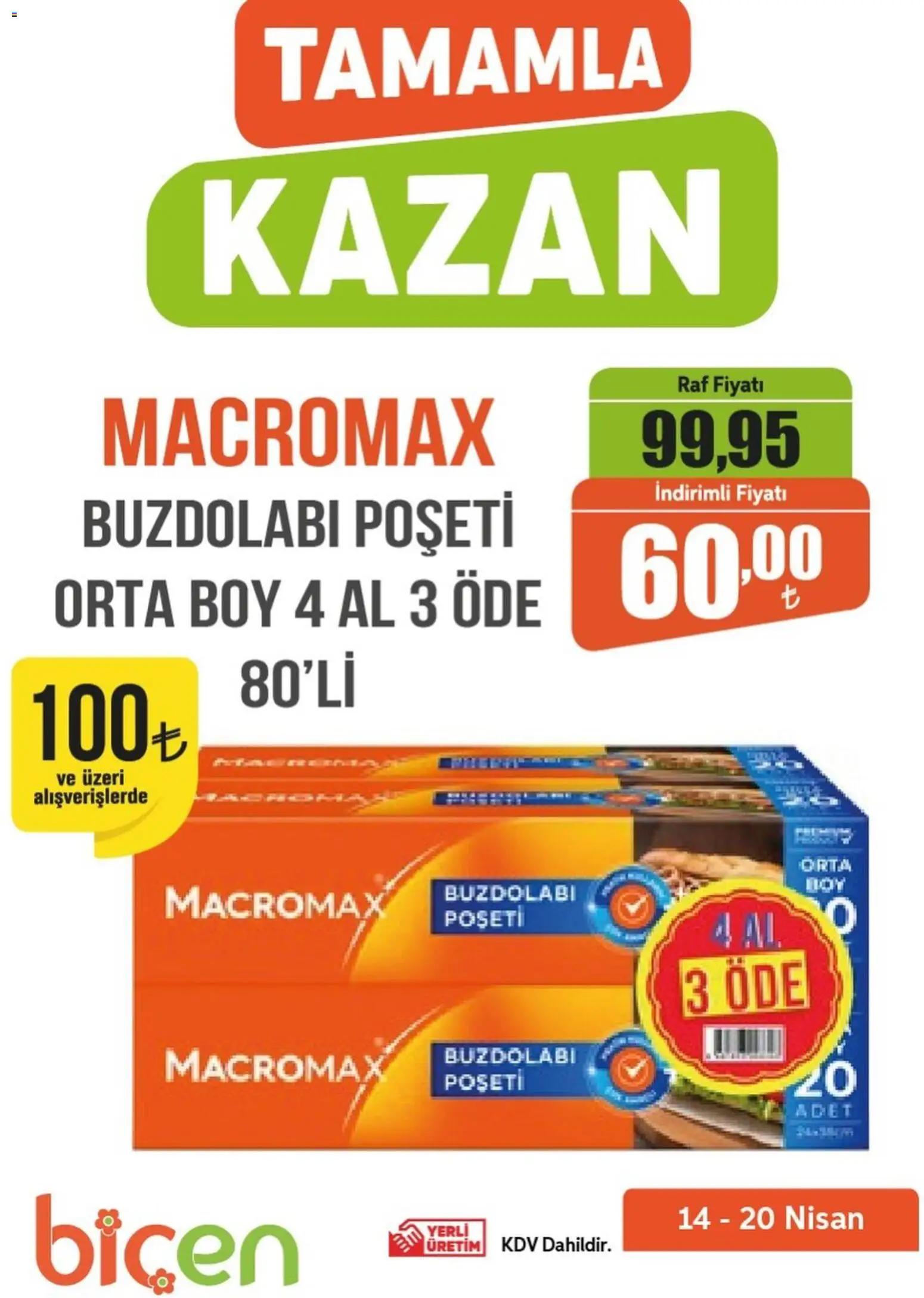 Biçen Market - Tamamla Kazan - 14.04.2026 tarihinden itibaren geçerlidir | Sayfa: 1 | Ürünler: Raf, Buzdolabı