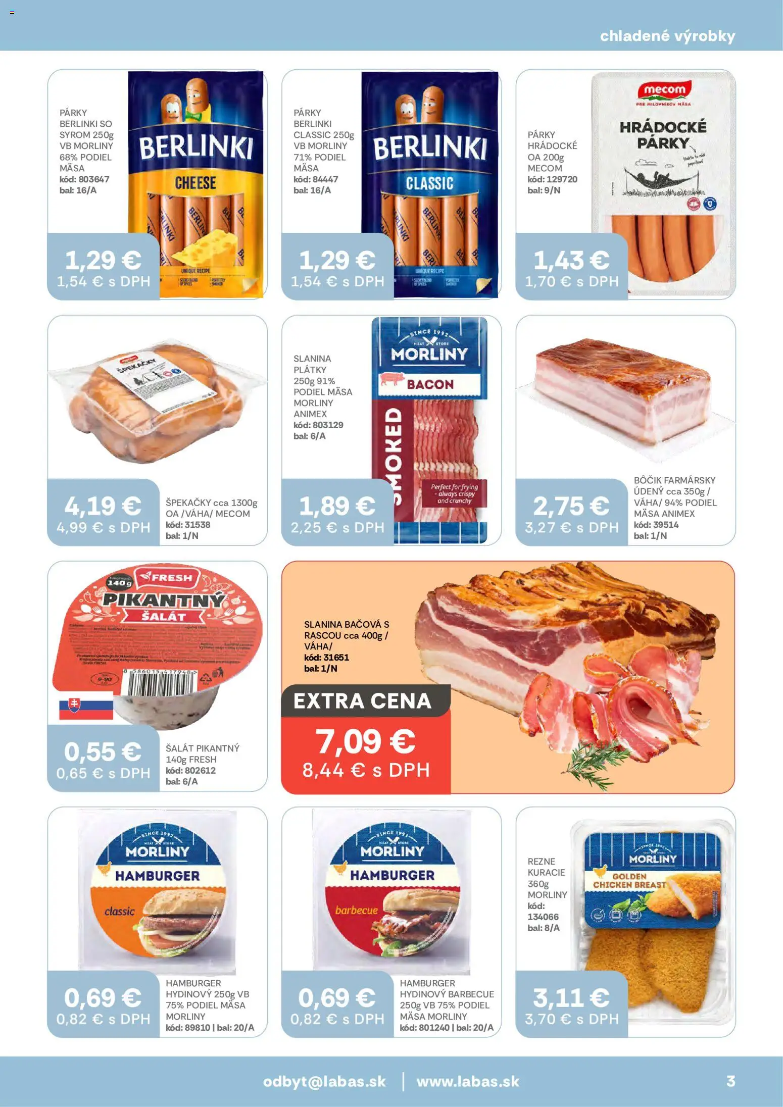 Nové Labaš akcie – leták je platný od 23.10.2026 | Strana: 3 | Produkty: Slanina, Hamburger, Šalát, Párky