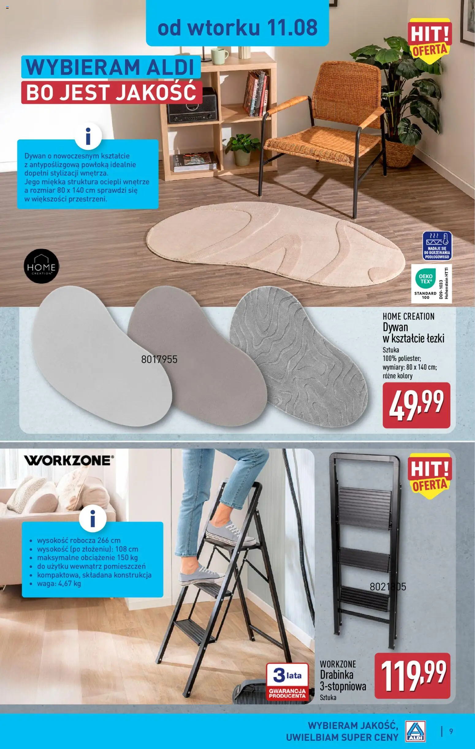 Aldi gazetka - Artykuły przemysłowe i tekstylia od 11.08.2026 | Strona: 9 | Produkty: Waga, Dywan