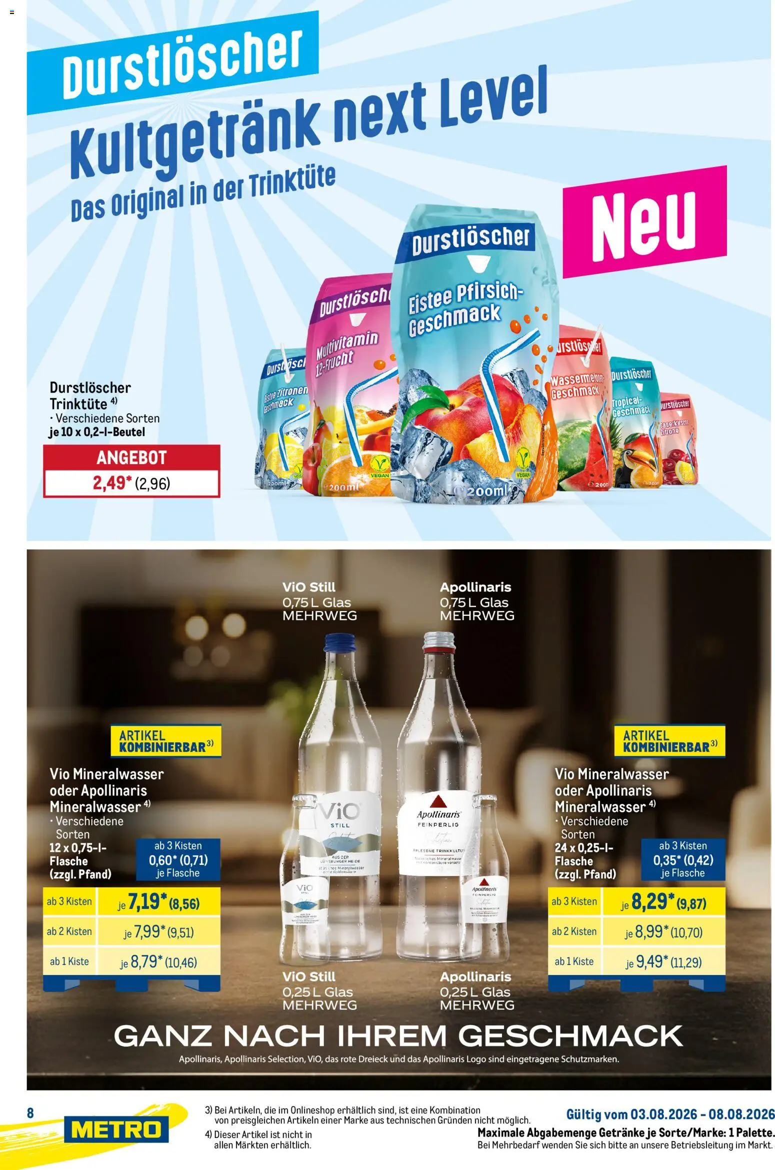 Metro Starke Marken – gültig ab 03.08.2026 | Seite: 8 | Produkte: Durstloscher, Mineralwasser, Zitrone, Zitronen