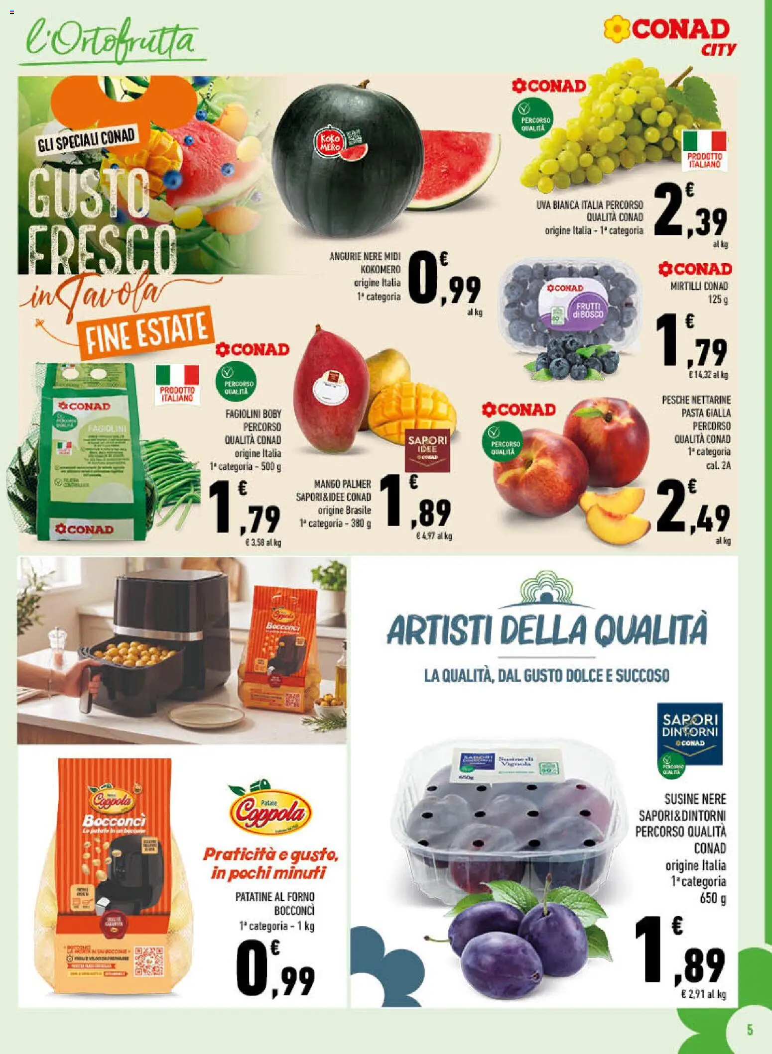 Volantino Conad del 09/09/2026 | Pagina: 5 | Prodotti: Mango, Mirtilli, Susine, Fagiolini