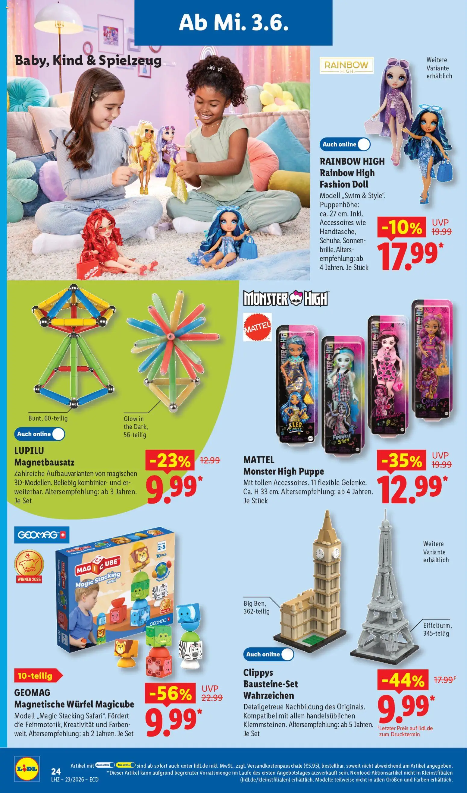 Lidl Německo leták od 01.06.2026 | Strana: 18 | Produkty: Rainbow High, Monster