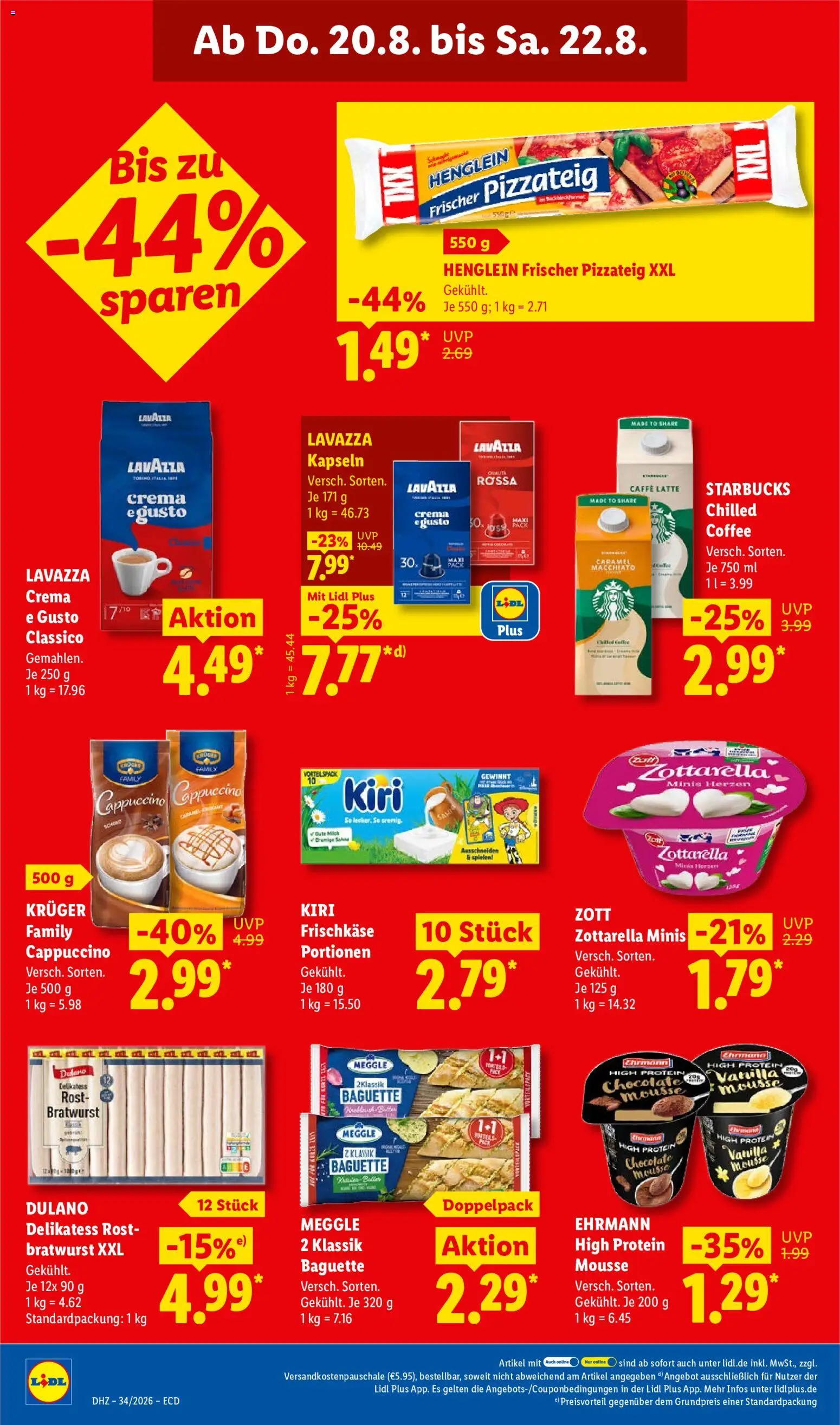 Lidl Německo leták od 17.08.2026 | Strana: 66 | Produkty: Lavazza, Bratwurst, Cappuccino, Protein