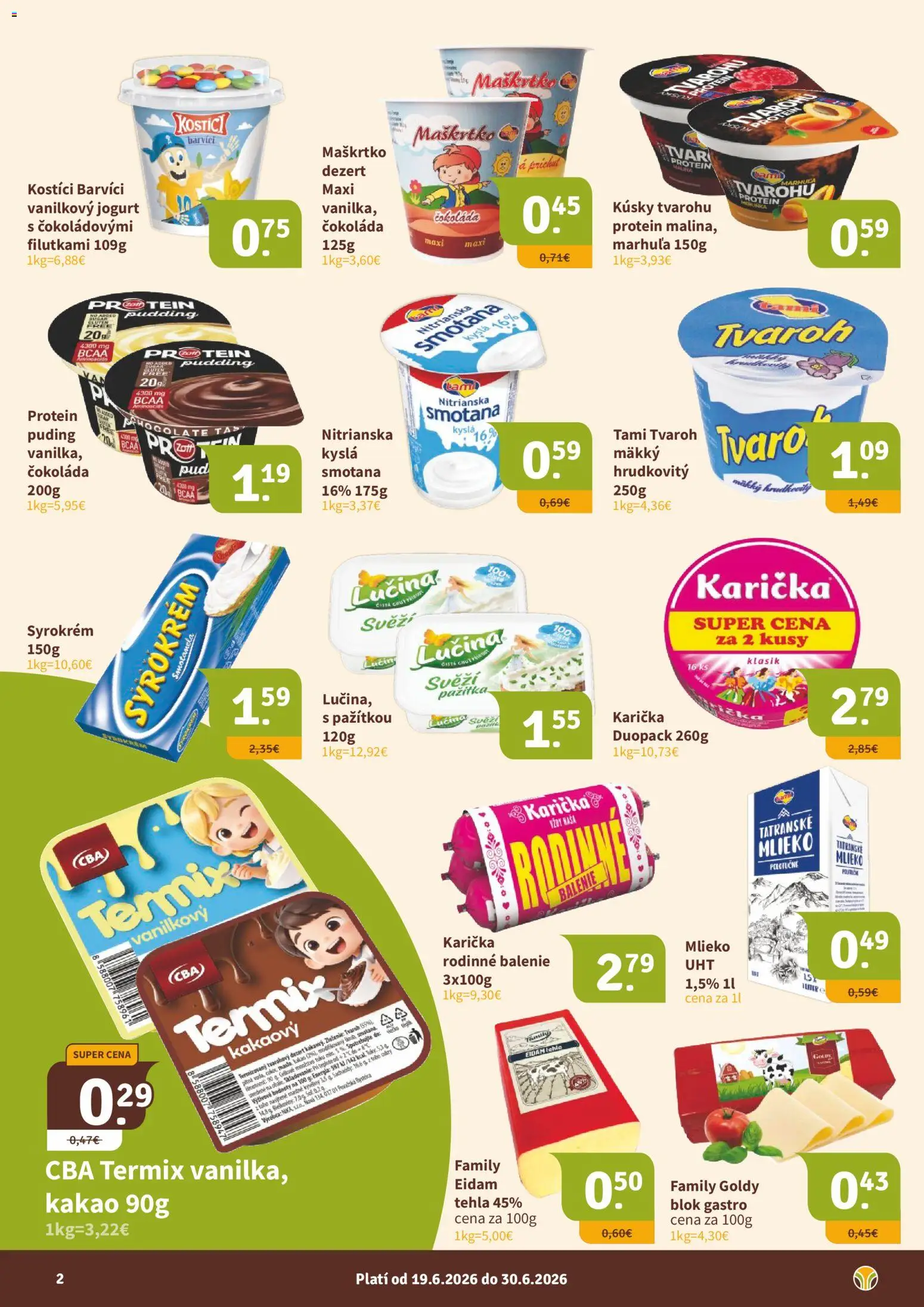 Nové Nitrazdroj akcie – leták je platný od 19.06.2026 | Strana: 2 | Produkty: Jogurt, Eidam, Soľ, Kakao