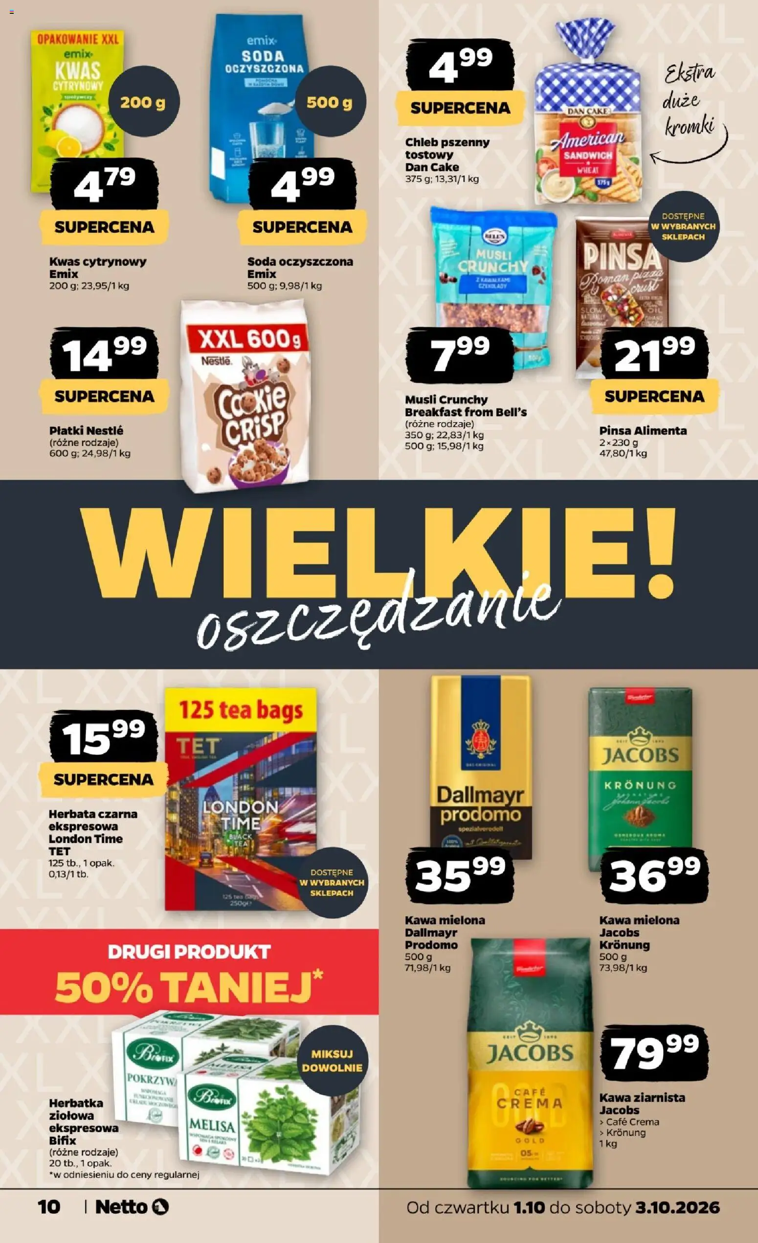 Netto gazetka od czwartku od 01.10.2026 | Strona: 10 | Produkty: Czekolady, Kawa ziarnista, Sandwich, Pinsa