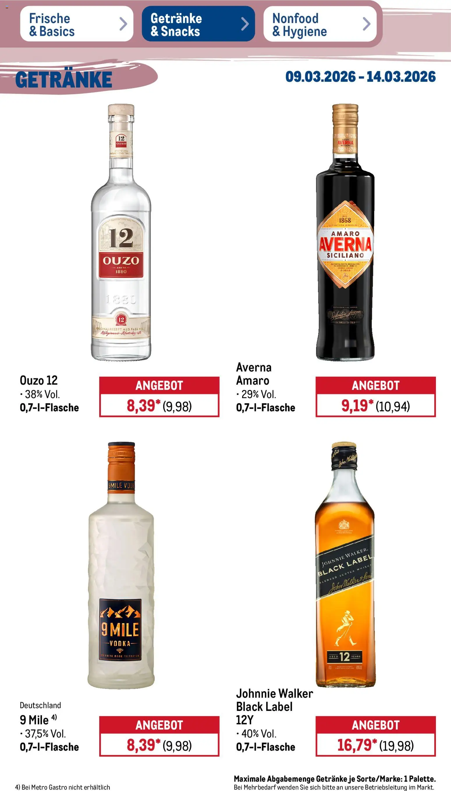 Metro Prospekt 	 – gültig ab 09.03.2026 | Seite: 34 | Produkte: Ouzo 12, Ouzo, Vodka, Johnnie walker
