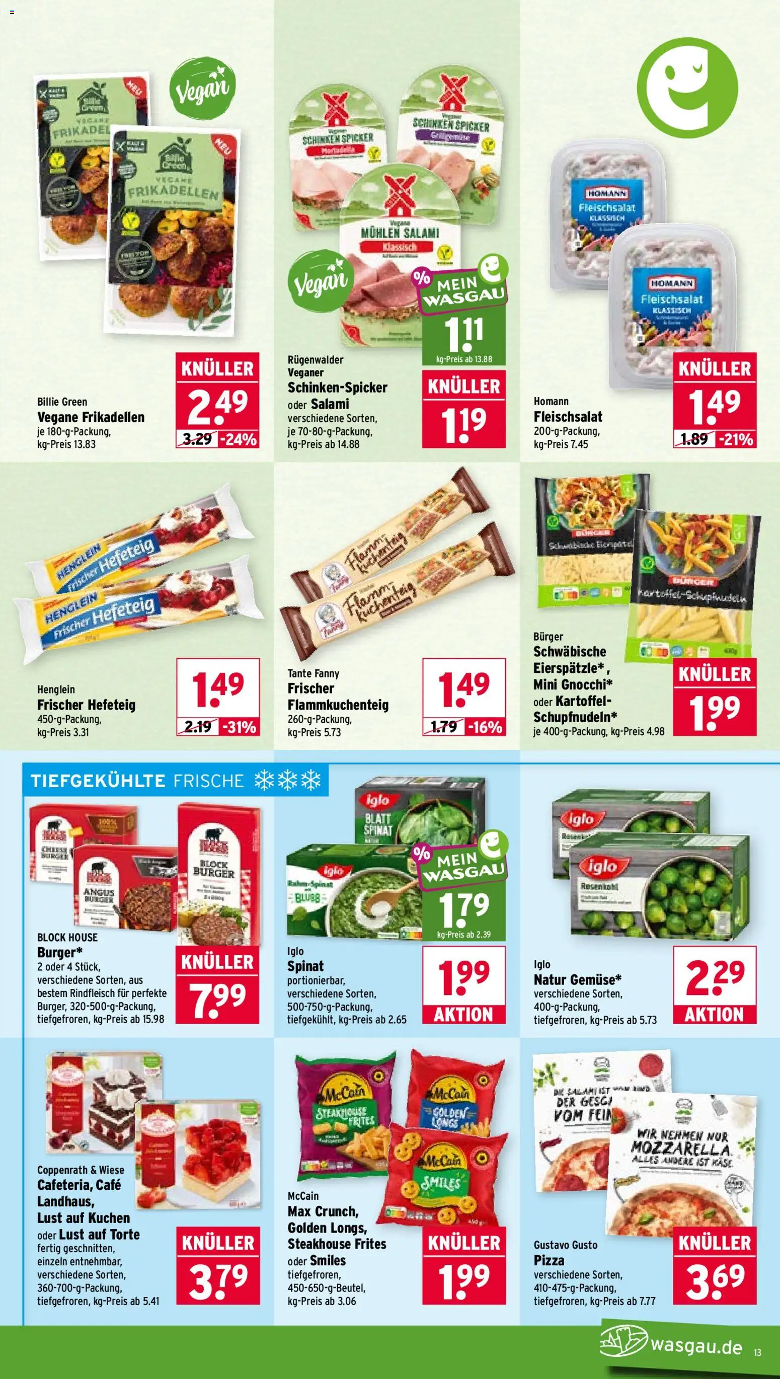 Wasgau Prospekt – gültig ab 14.09.2026 | Seite: 13 | Produkte: Käse, Burger, Schinken, Kuchen
