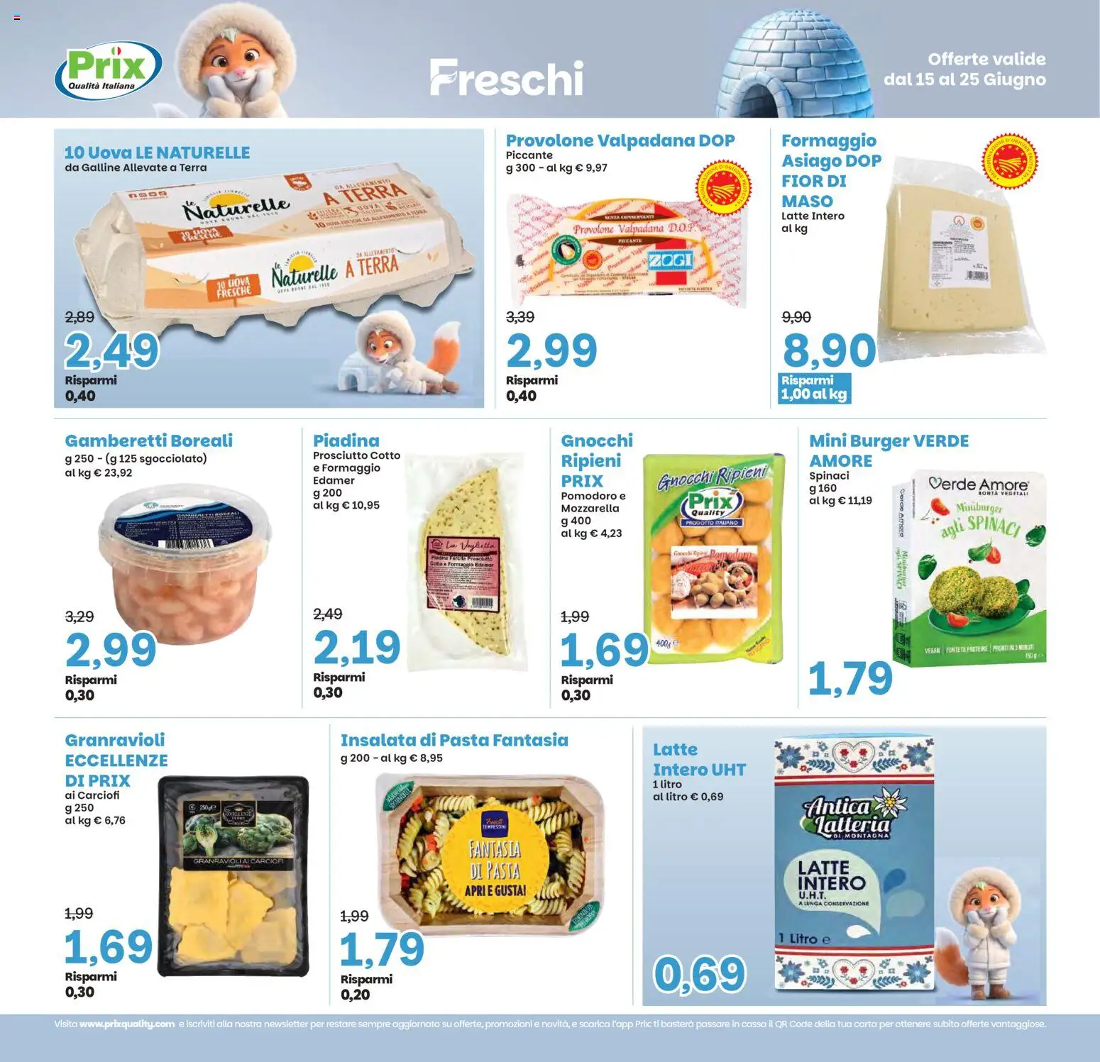 Volantino Prix del 15.06.2026 | Pagina: 8 | Prodotti: Latte, Prosciutto, Spinaci, Gamberetti
