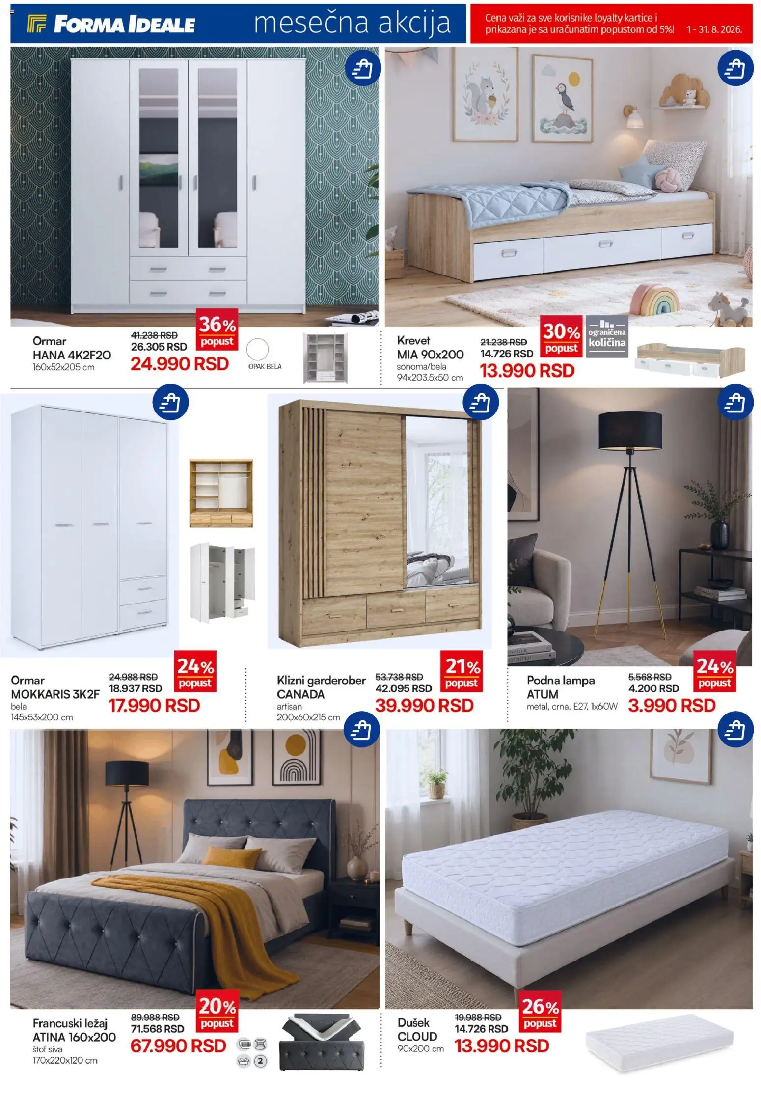 Forma Ideale katalog - važi od 01.08.2026 | Strana: 6 | Proizvode: Dušek, Ormar, Lampa, Podna lampa
