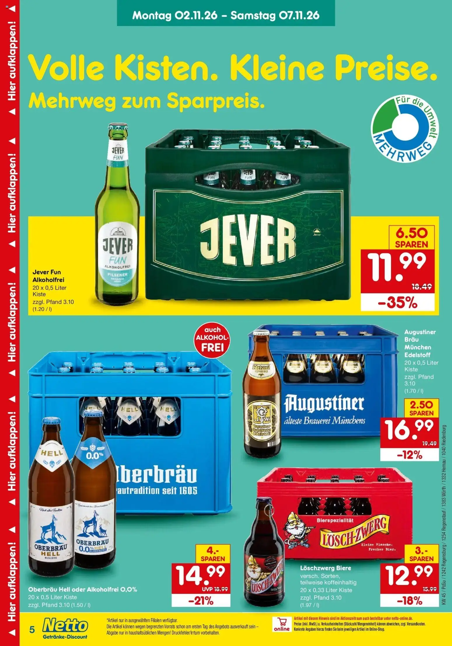 Netto Marken-Discount Prospekt Regenstauf – gültig ab 02.11.2026 | Seite: 5 | Produkte: Alkohol, Jever