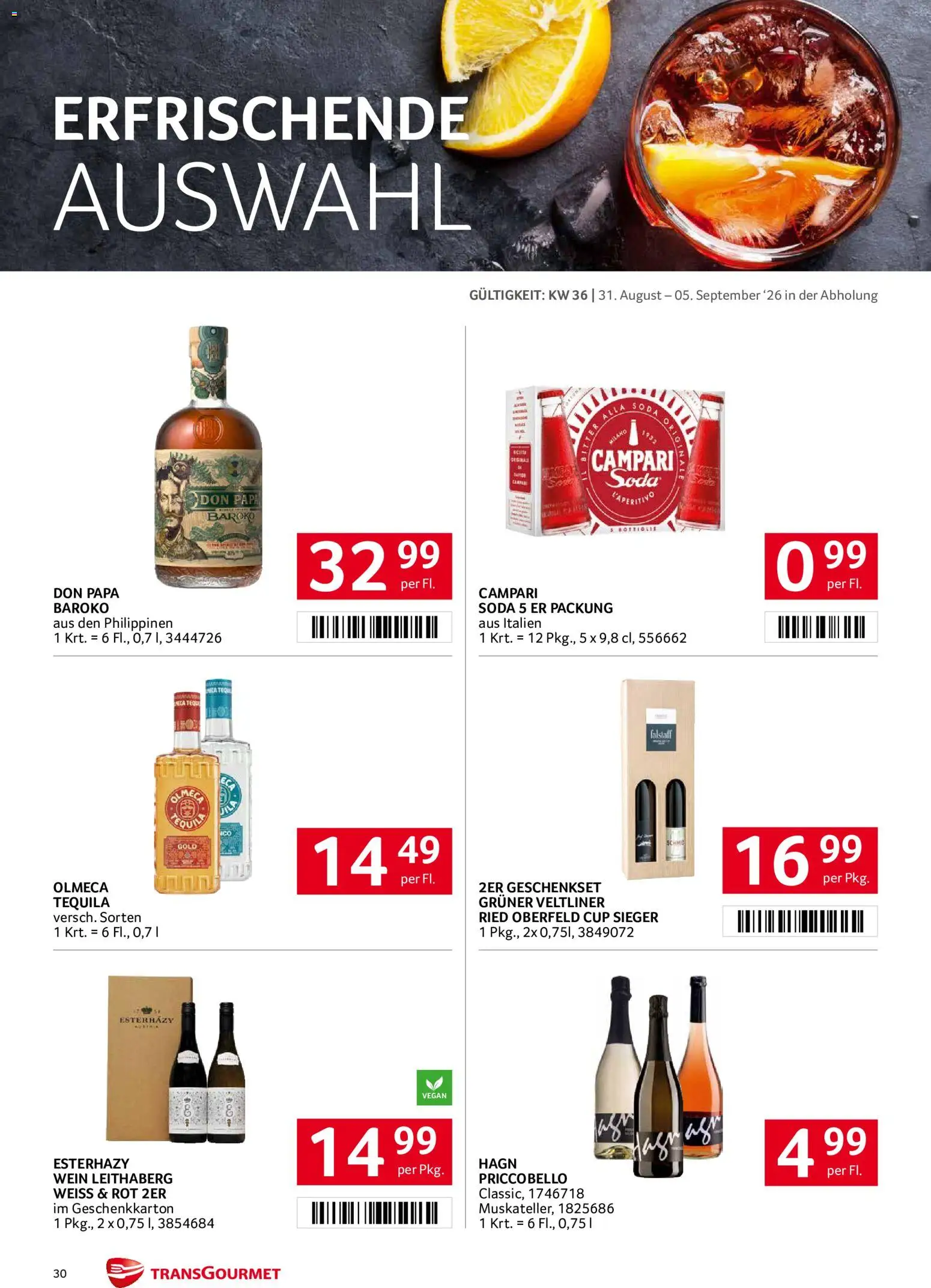 Transgourmet Flugblatt gültig ab 31.08.2026 | Seite: 30 | Produkte: Campari, Wein