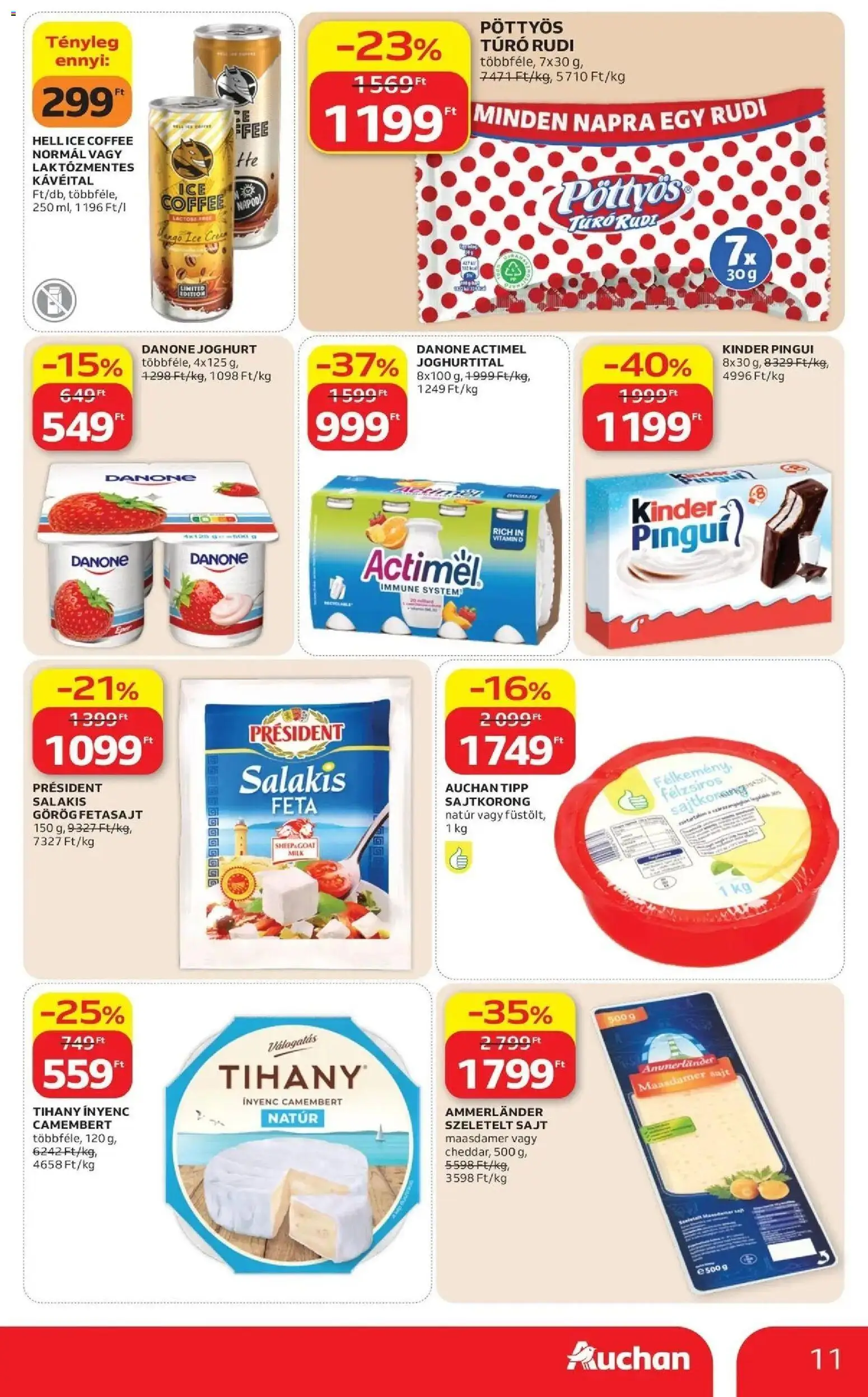 Auchan akciós újság Szolnok - 2026.08.21. -tól/töl > akció, lapozható szórólap 🛍️ | Oldal: 11 | Termékek: Joghurtital, Actimel, Danone, Pöttyös túró rudi