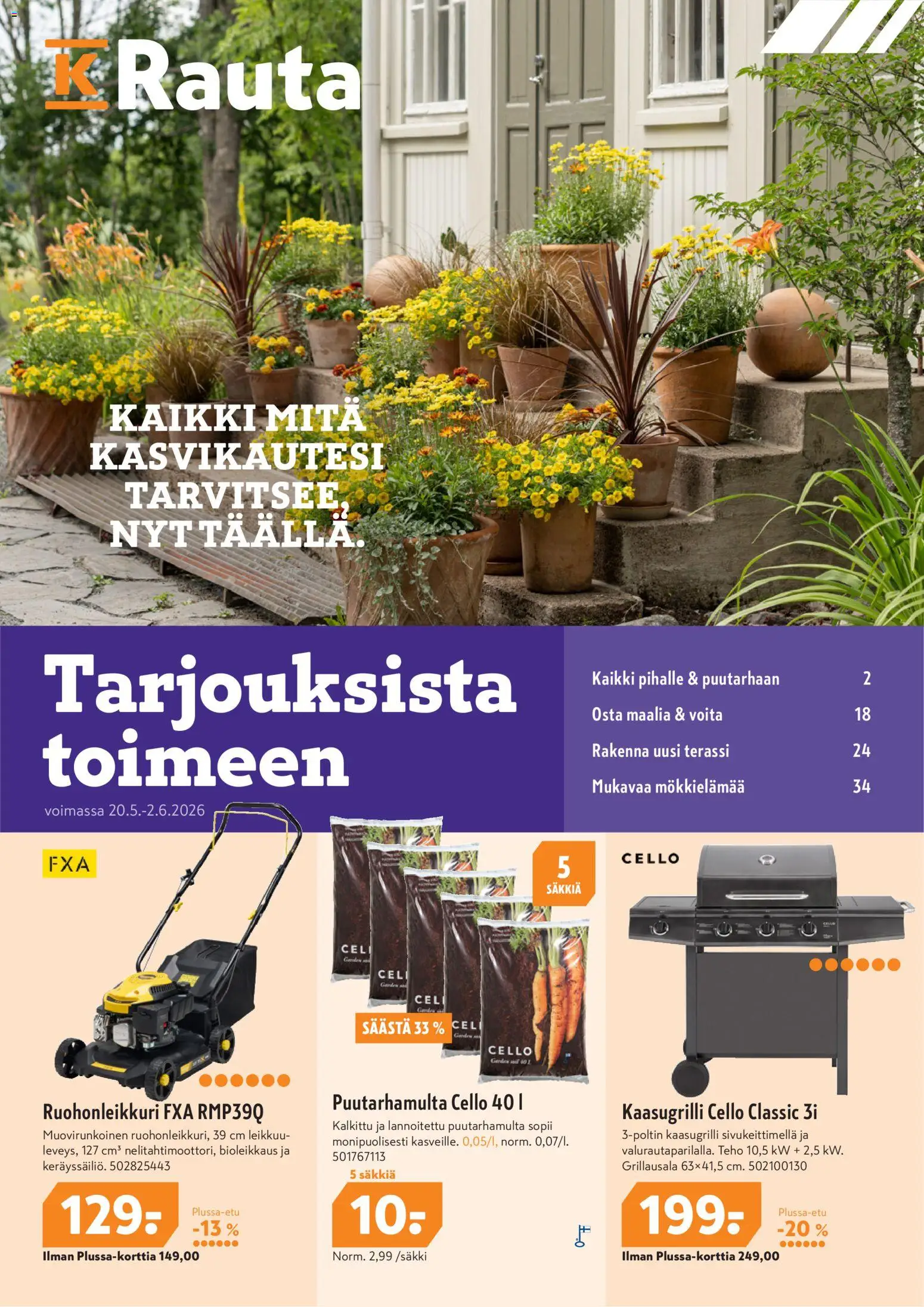 K-Rauta tarjoukset – voimassa 20.05.2026 alkaen | Sivu: 1 | Tuotteet: Kaasugrilli, Ruohonleikkuri