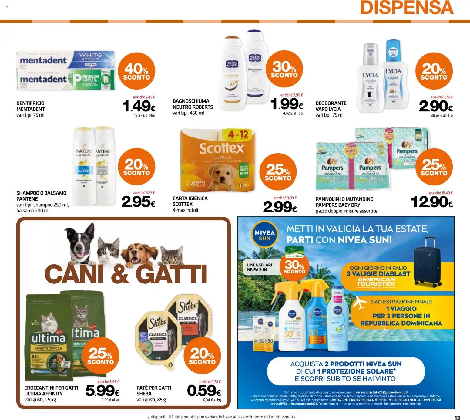 Volantino Superconti del 13/08/2026 | Pagina: 13 | Prodotti: Paté, Bagnoschiuma, Dentifricio, Valigia